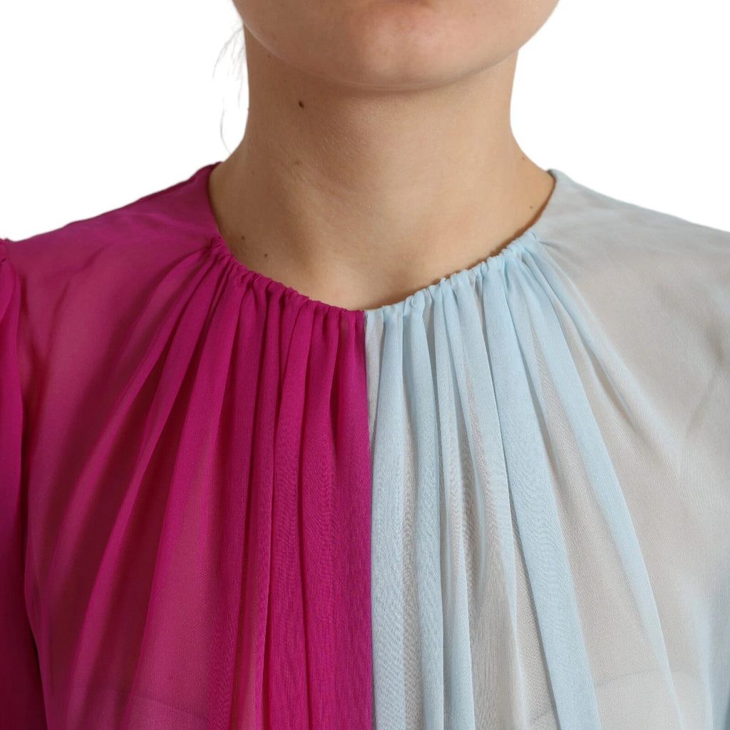 Dolce & Gabbana Hellblaues zweifarbiges Midikleid aus Seide