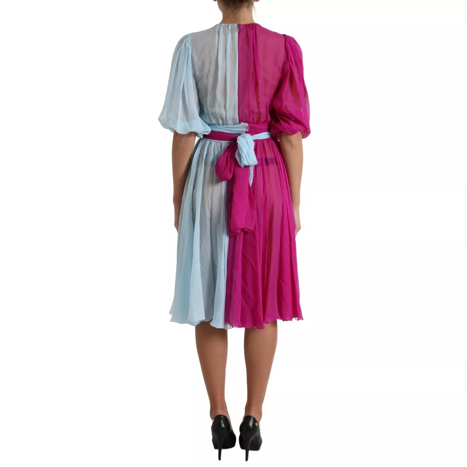 Dolce & Gabbana Hellblaues zweifarbiges Midikleid aus Seide