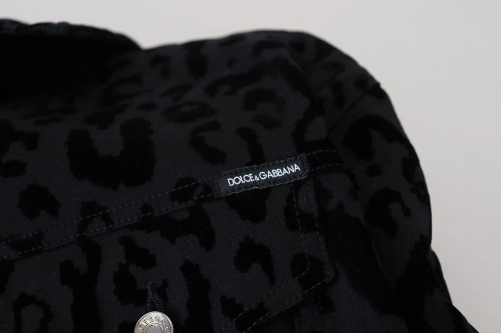 Dolce & Gabbana Baumwolle Schwarz Leopard Langarm Denim Jacke