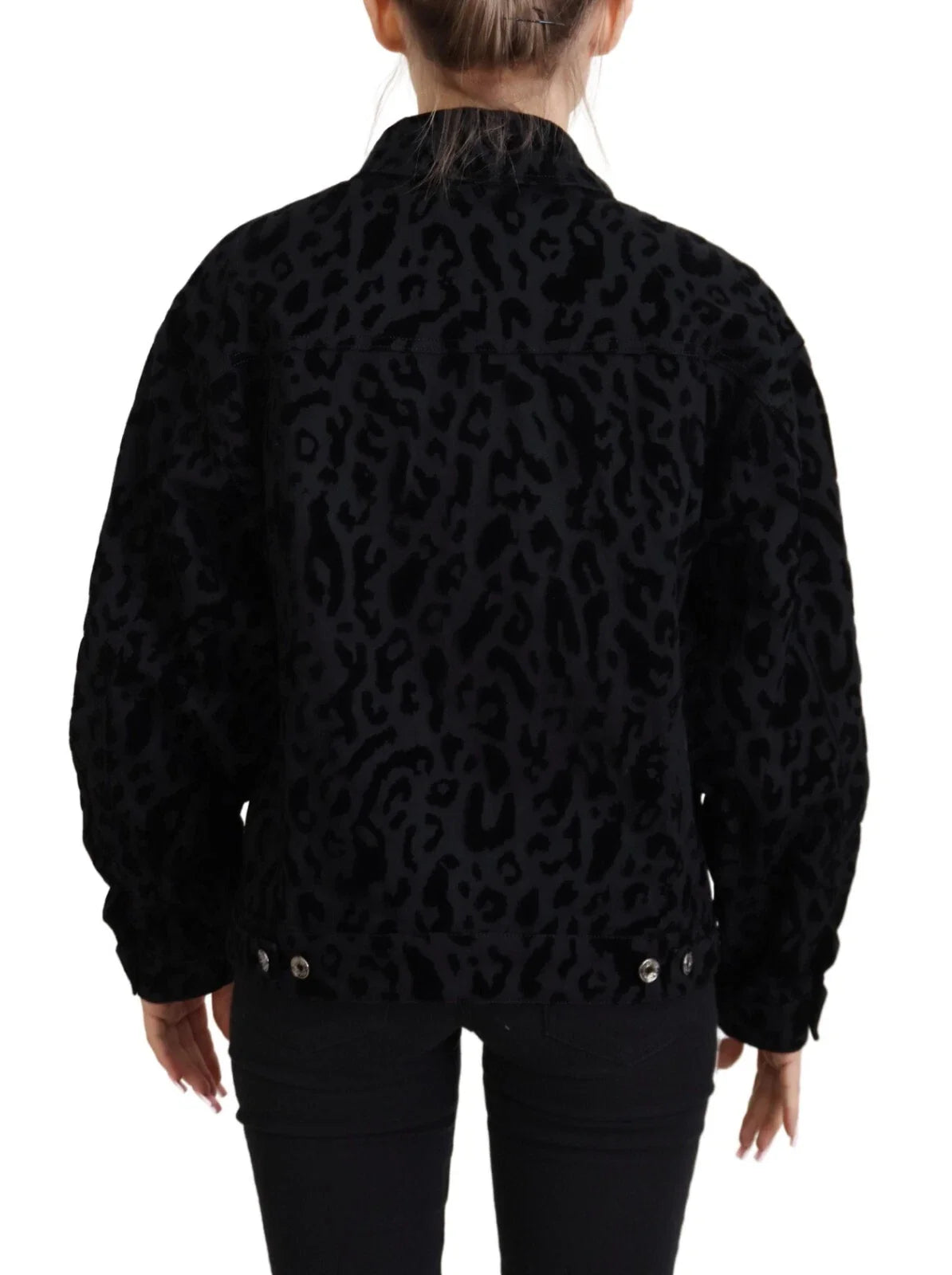 Dolce & Gabbana Baumwolle Schwarz Leopard Langarm Denim Jacke