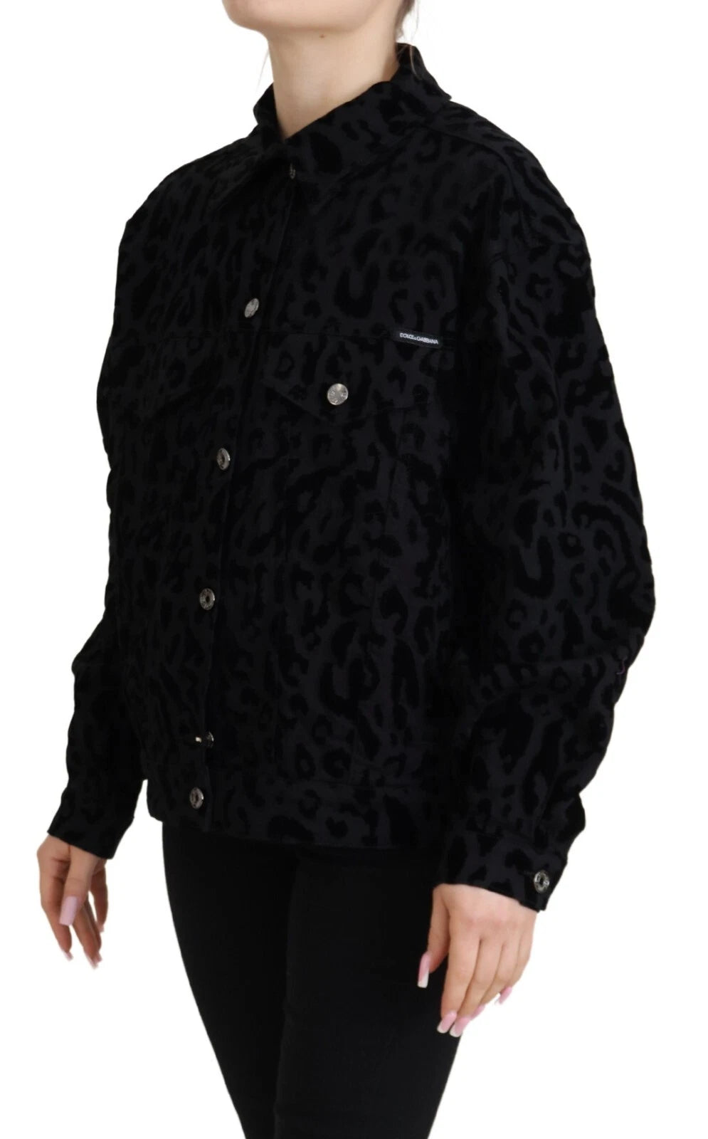 Dolce & Gabbana Baumwolle Schwarz Leopard Langarm Denim Jacke