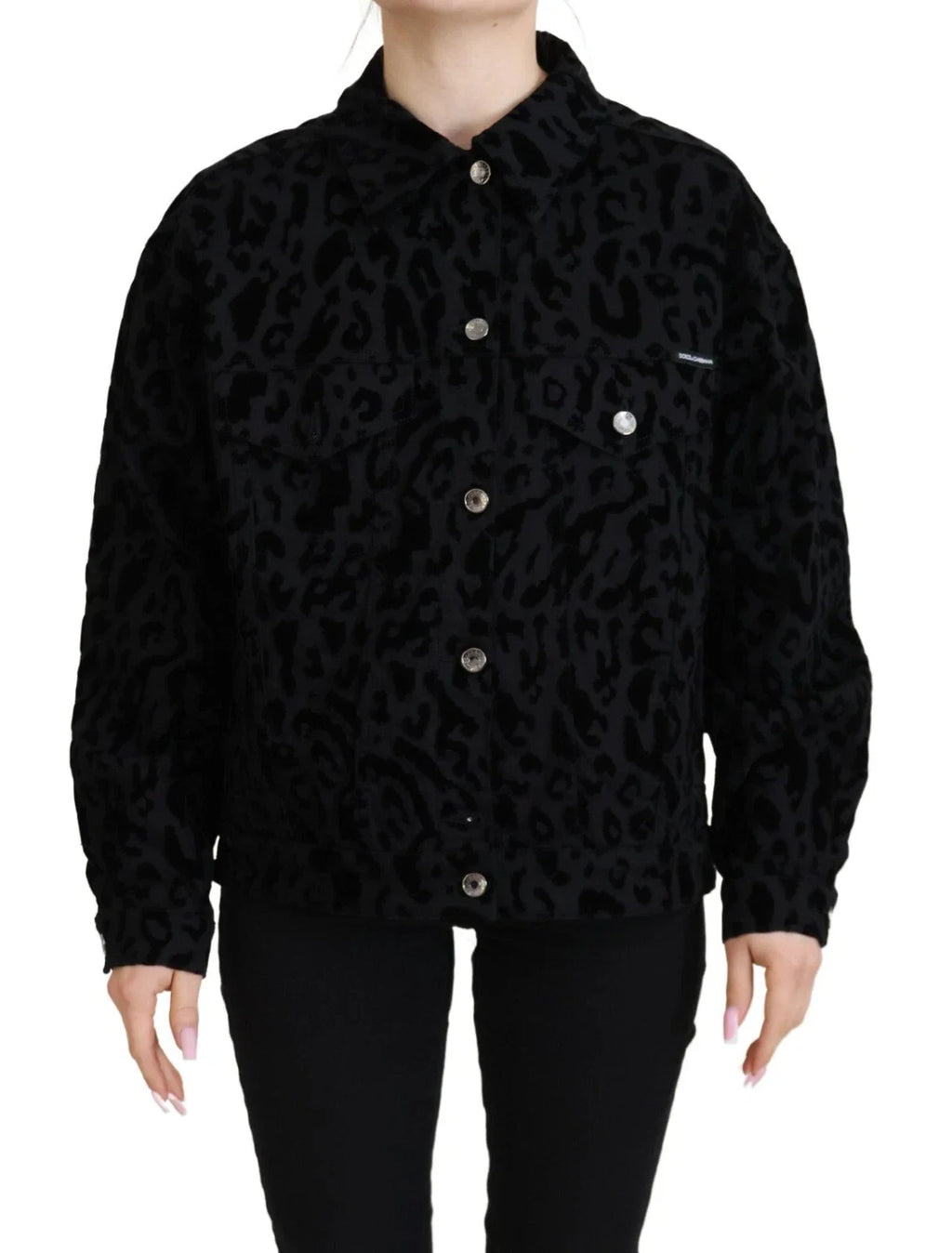 Dolce & Gabbana Baumwolle Schwarz Leopard Langarm Denim Jacke