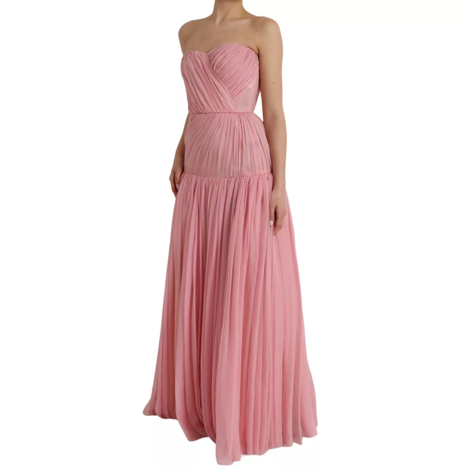 Dolce & Gabbana Rosa Seide Trägerloses Maxi Kleid in A-Linie