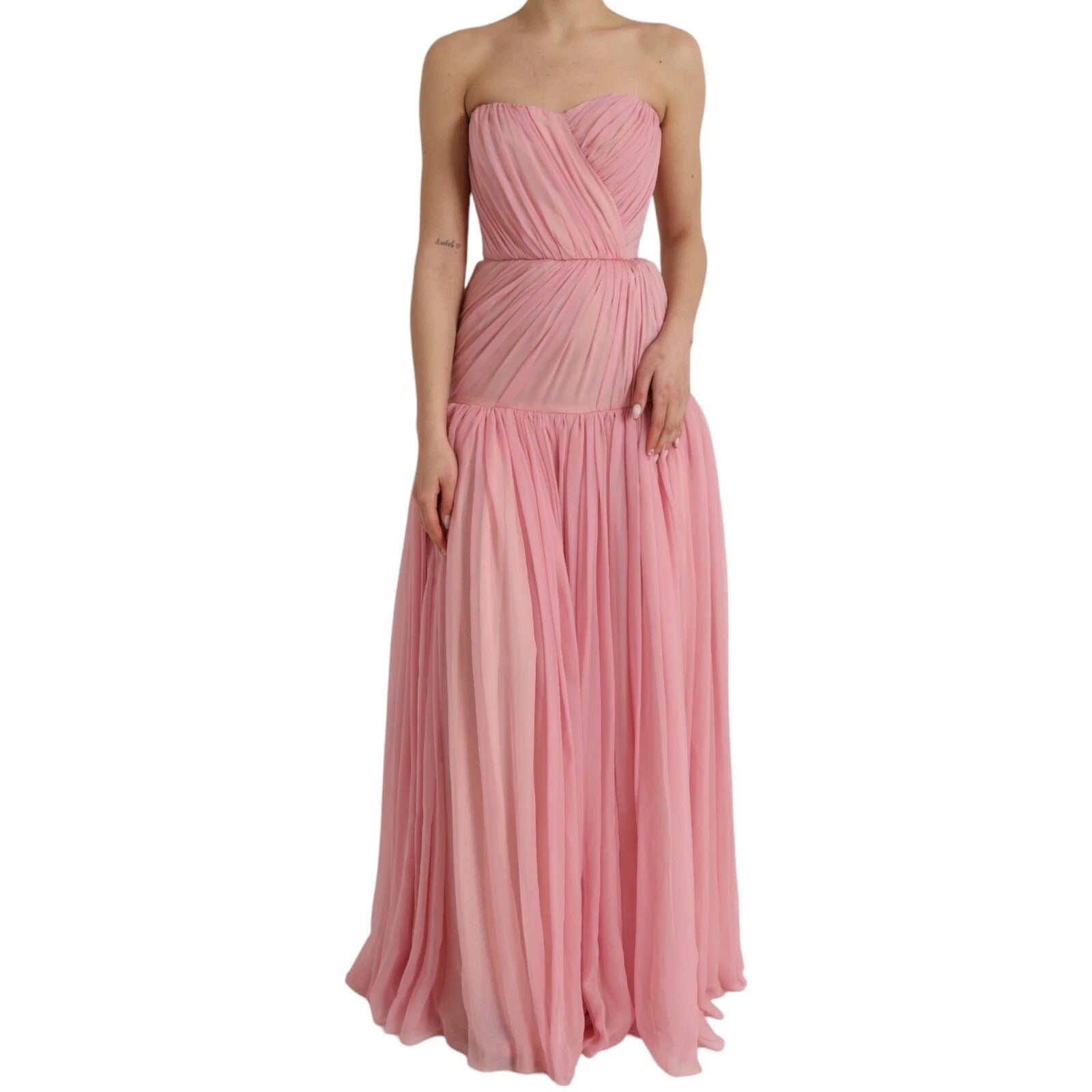Dolce & Gabbana Rosa Seide Trägerloses Maxi Kleid in A-Linie