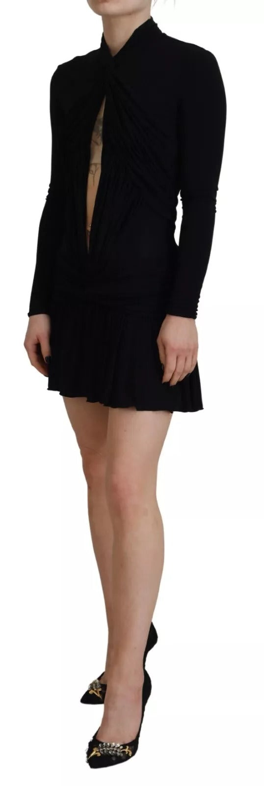 Dsquared² Schwarzes Minikleid aus Viskose mit langen Ärmeln und Ausschnitt