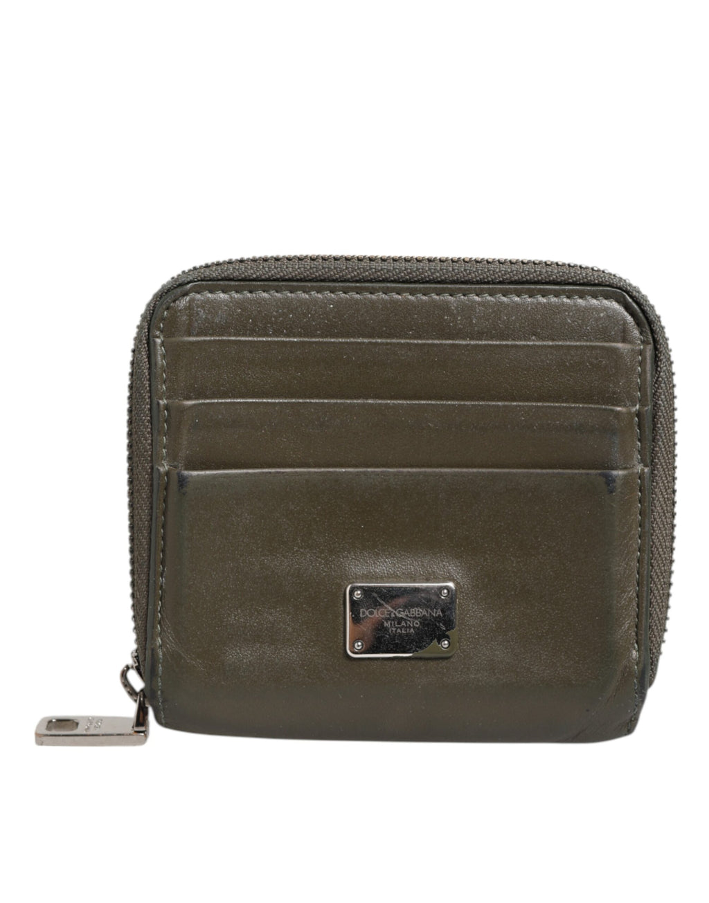 Dolce & Gabbana Military Green Leder Logo Plaque Kartenhalter Münze Geldbörse Brieftasche