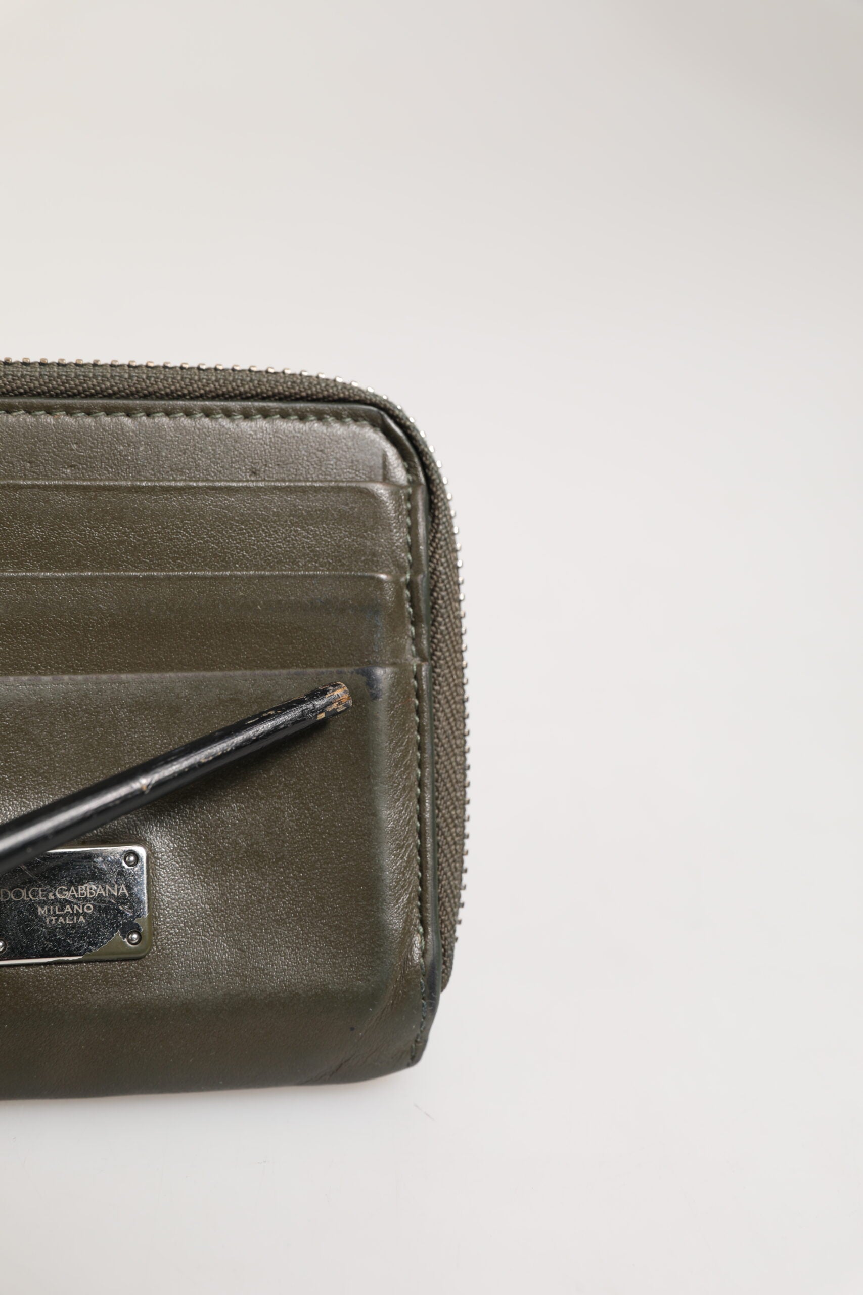 Dolce & Gabbana Military Green Leder Logo Plaque Kartenhalter Münze Geldbörse Brieftasche