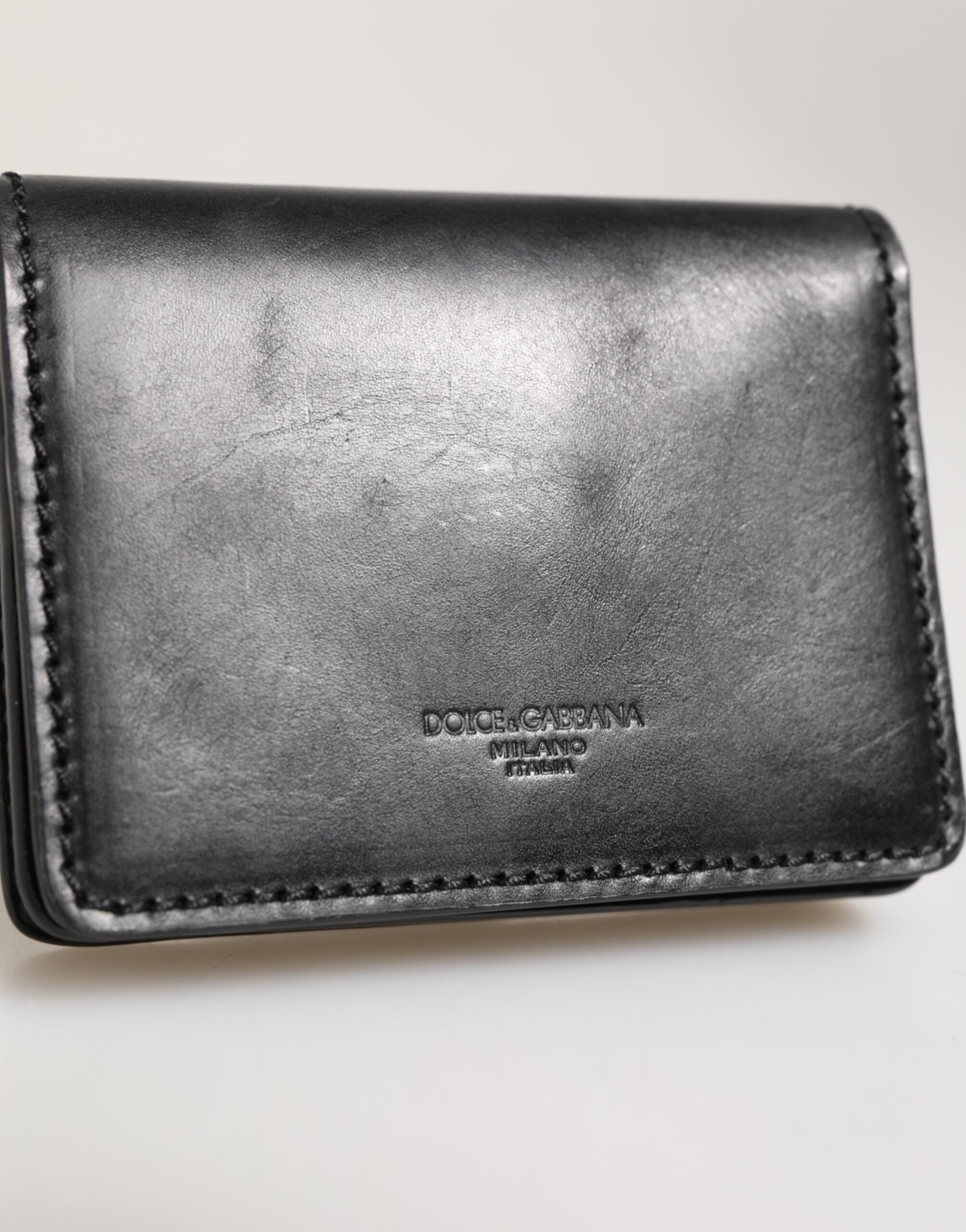 Dolce & Gabbana Schwarzes Leder Bifold Kartenhalter Herren Münze Geldbeutel Schlüssel Clip Brieftasche