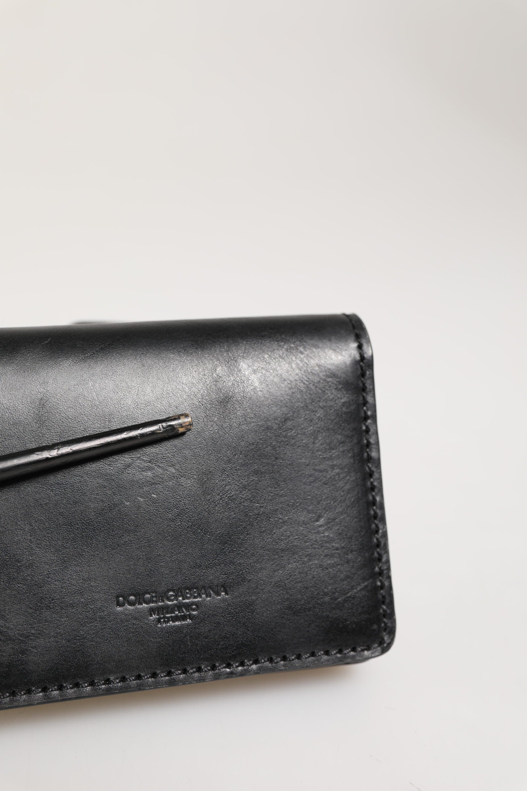 Dolce & Gabbana Schwarzes Leder Bifold Kartenhalter Herren Münze Geldbeutel Schlüssel Clip Brieftasche