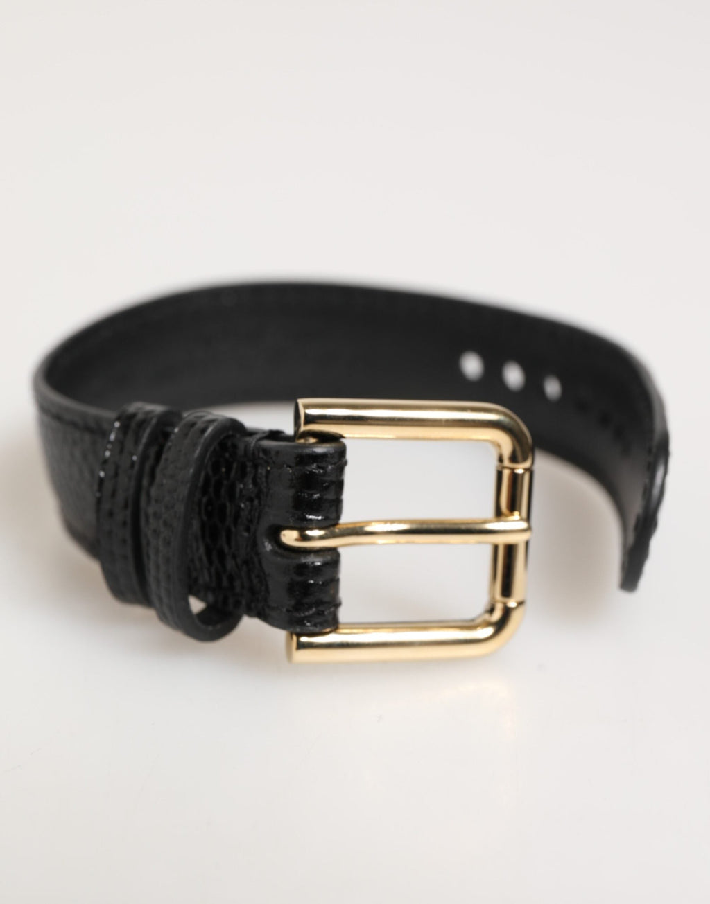 Dolce & Gabbana Schwarzes, geprägtes Leder, goldene Schnalle, Gürtelarmband
