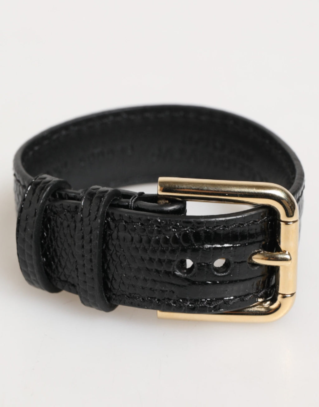 Dolce & Gabbana Schwarzes, geprägtes Leder, goldene Schnalle, Gürtelarmband