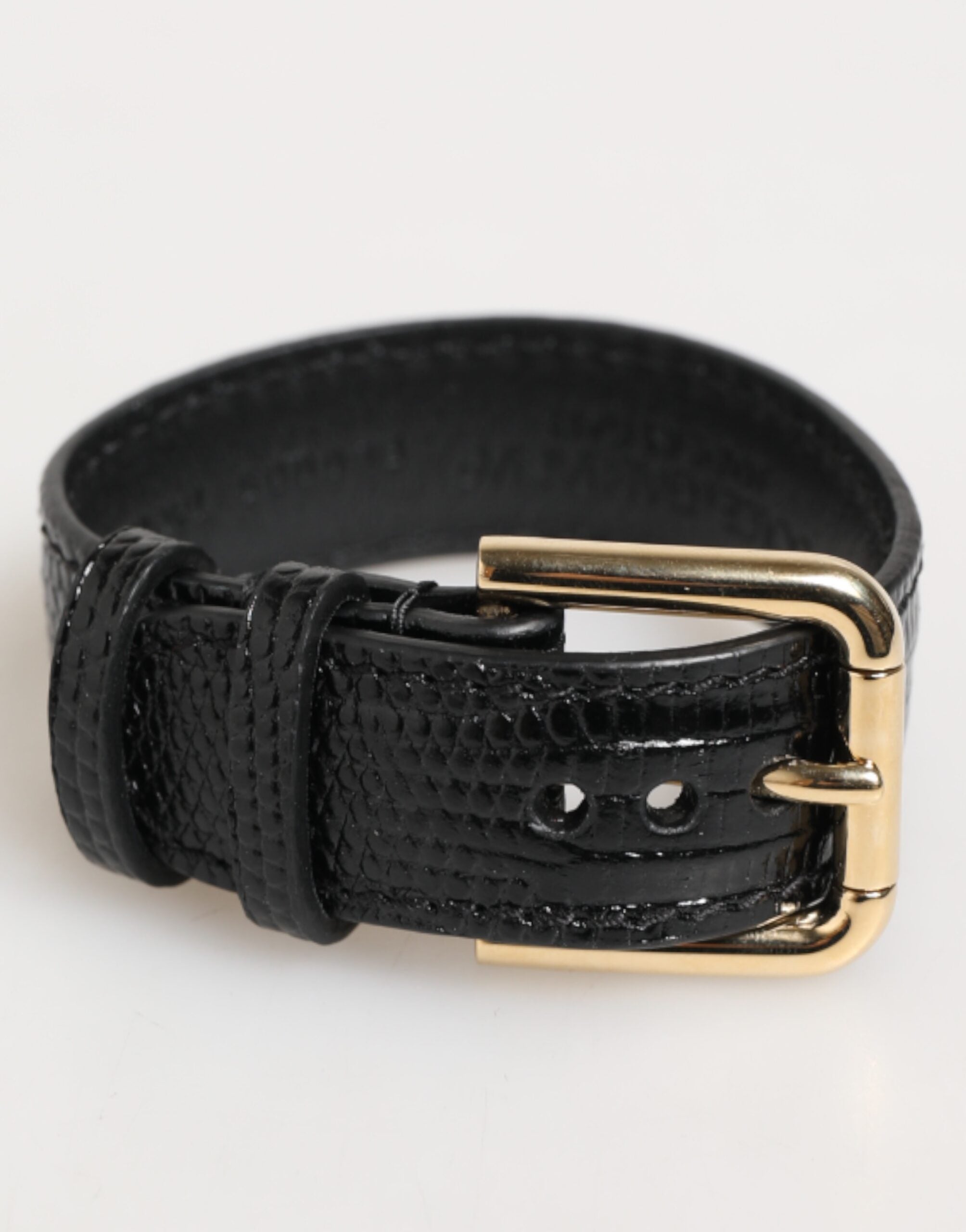 Dolce & Gabbana Schwarzes, geprägtes Leder, goldene Schnalle, Gürtelarmband