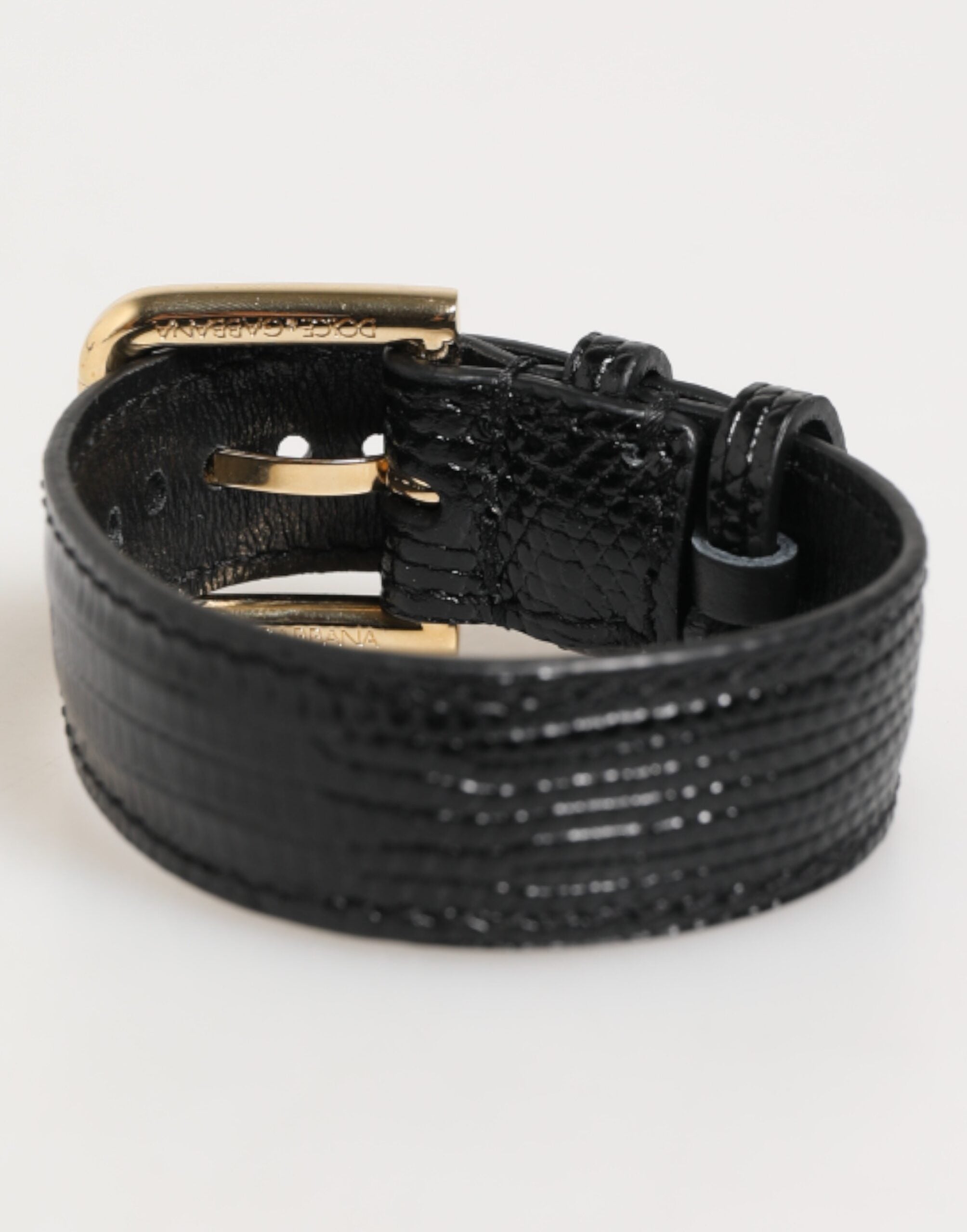 Dolce & Gabbana Schwarzes, geprägtes Leder, goldene Schnalle, Gürtelarmband