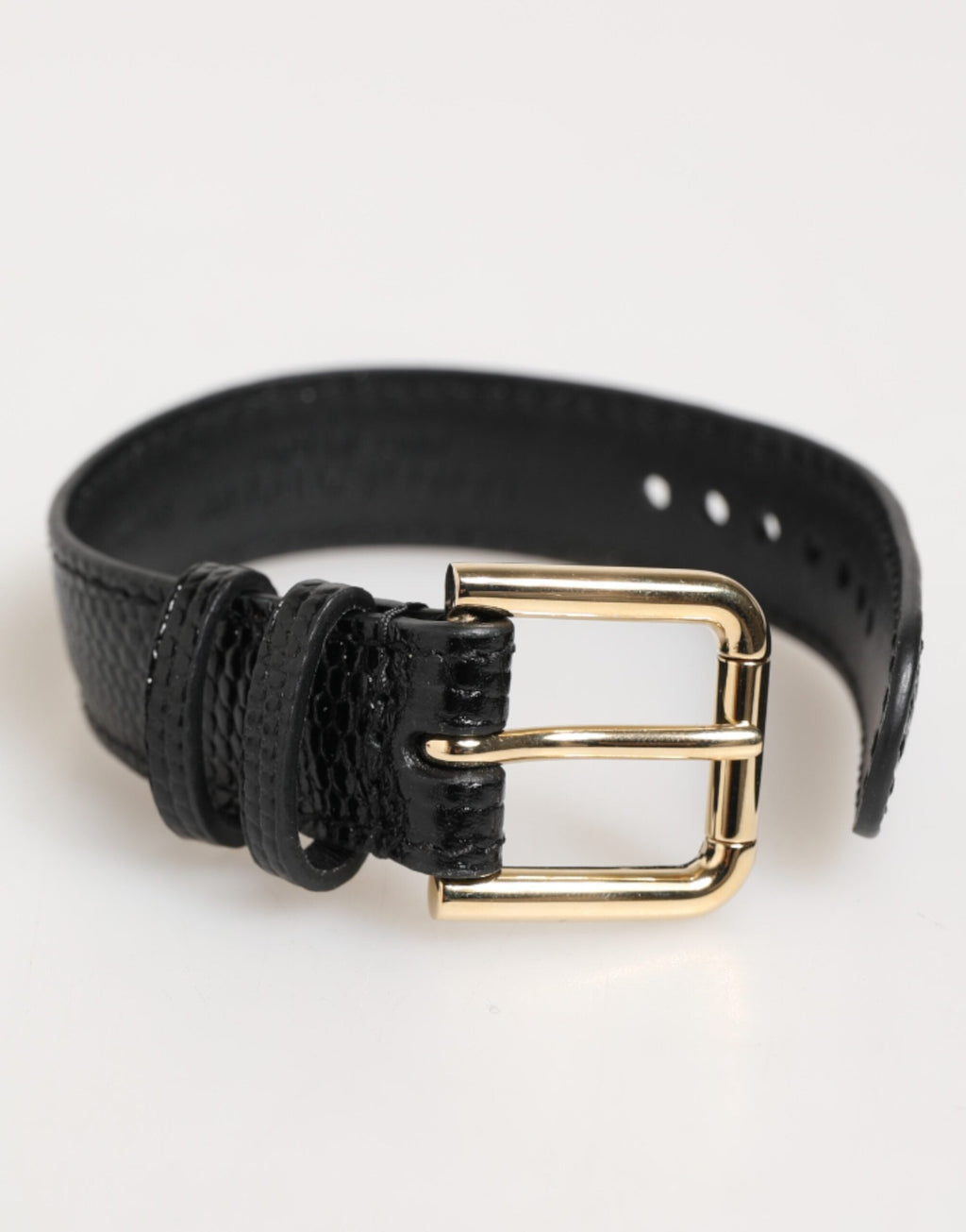 Dolce & Gabbana Schwarzes, geprägtes Leder, goldene Schnalle, Gürtelarmband