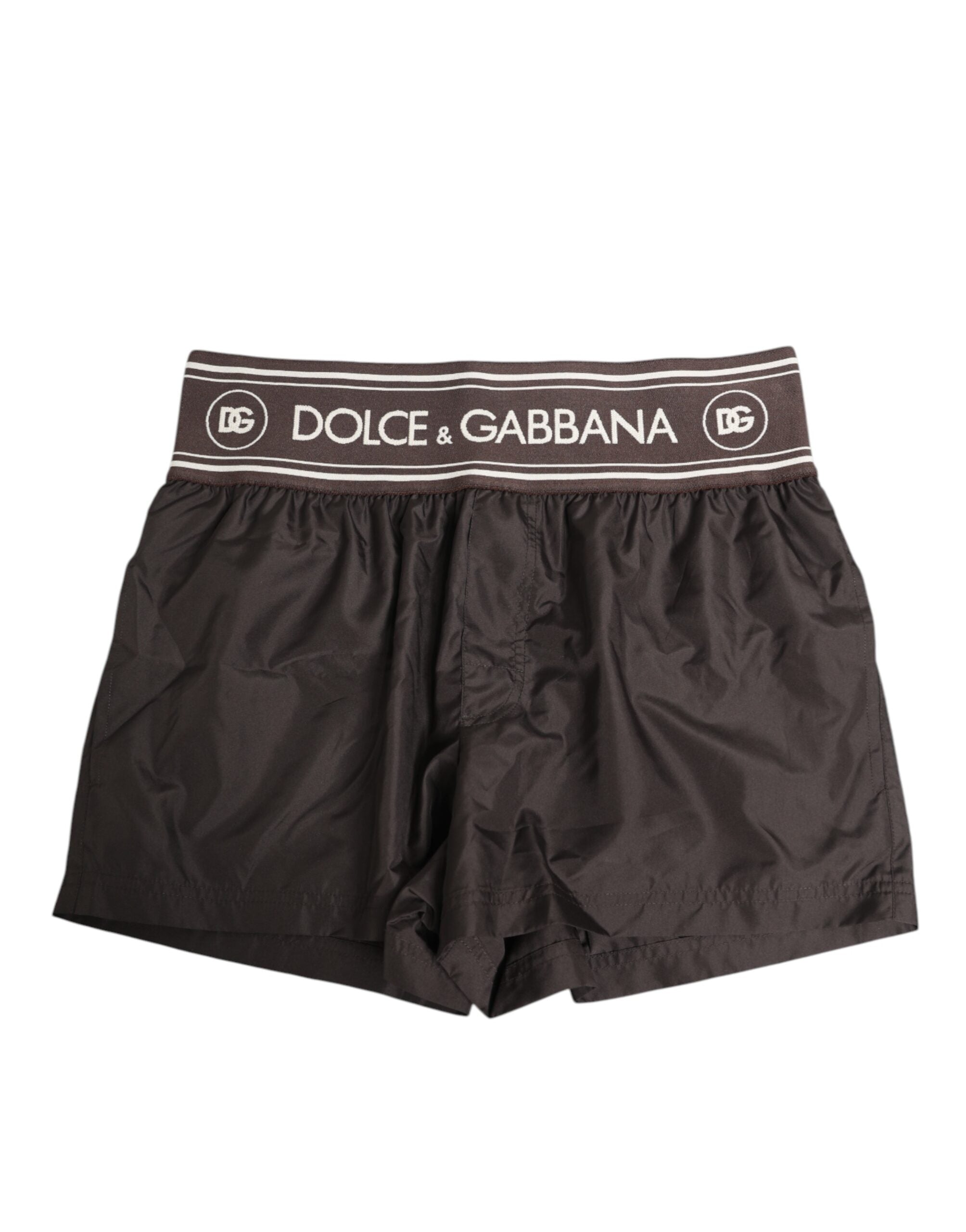 Dolce & Gabbana Braun Polyester Logo Elastischer Bund Badehose