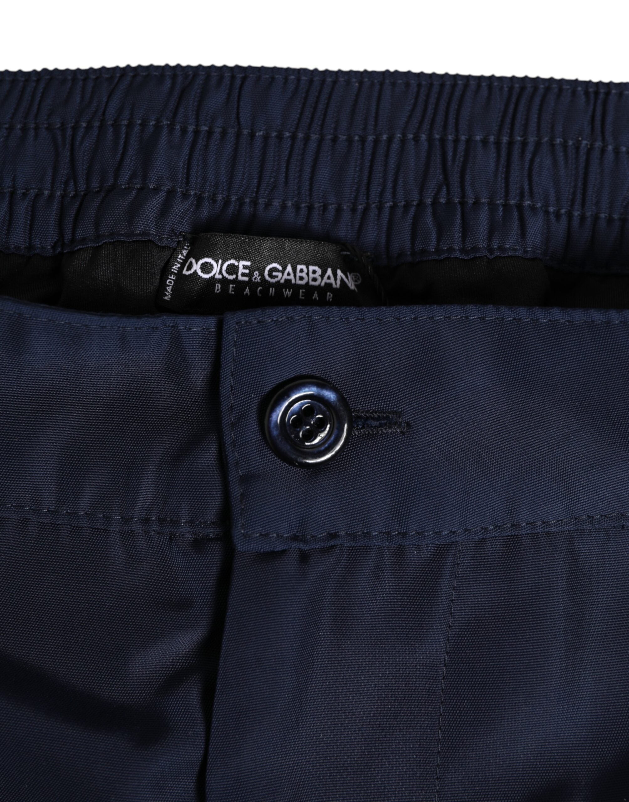 Dolce & Gabbana Marineblaue Polyester-Logo-Badebekleidung mit Schnalle an der Taille