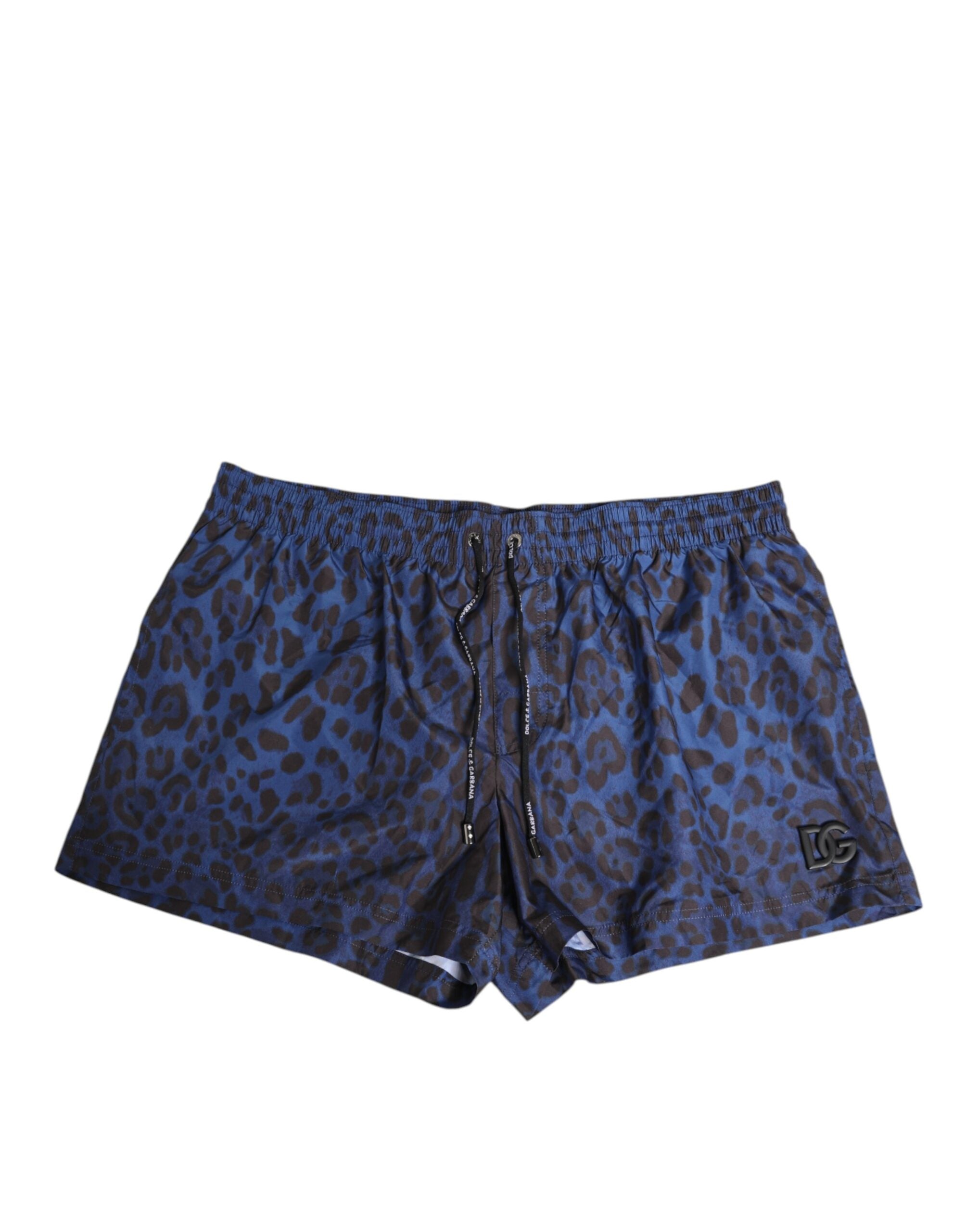 Dolce & Gabbana Blaue Leopard Print Polyester Badebekleidung mit elastischem Bund