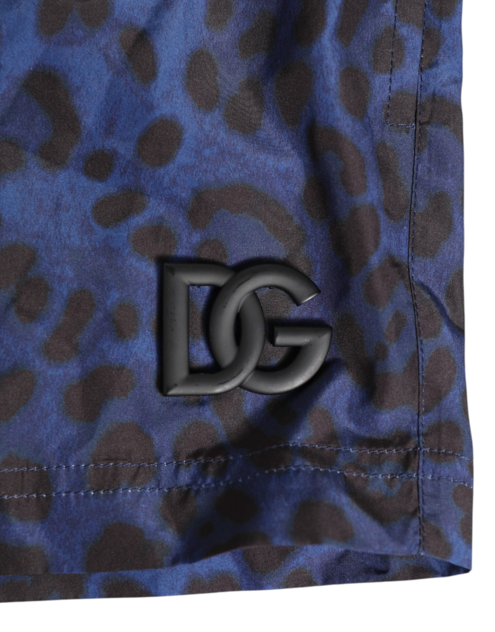 Dolce & Gabbana Blaue Leopard Print Polyester Badebekleidung mit elastischem Bund