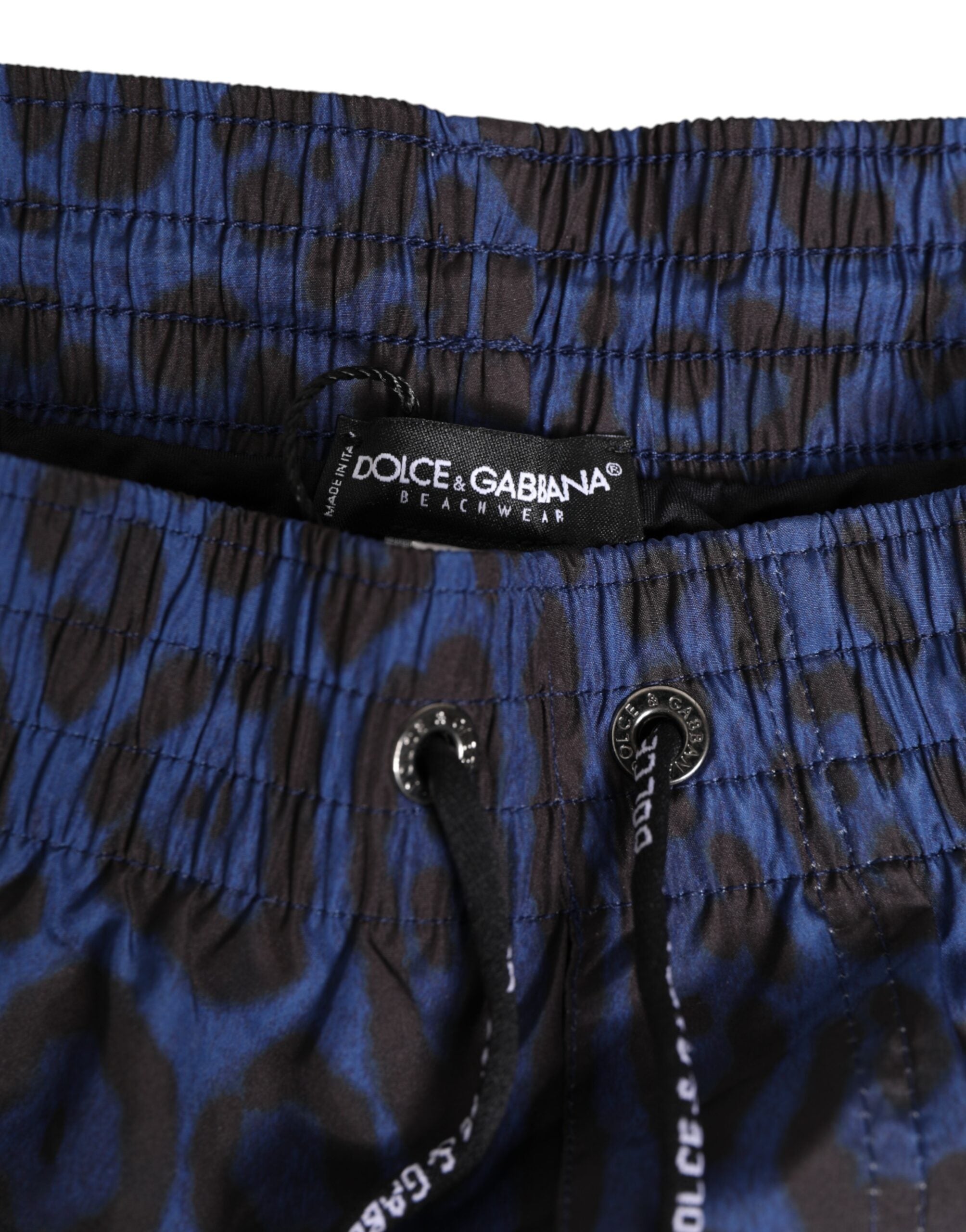 Dolce & Gabbana Blaue Leopard Print Polyester Badebekleidung mit elastischem Bund