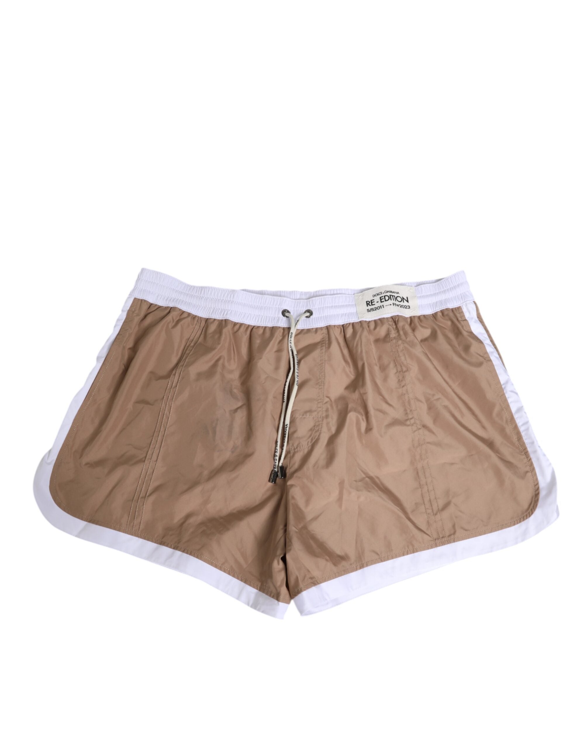 Dolce & Gabbana Braun Weiß Polyester Re-Edition Shorts Bademode