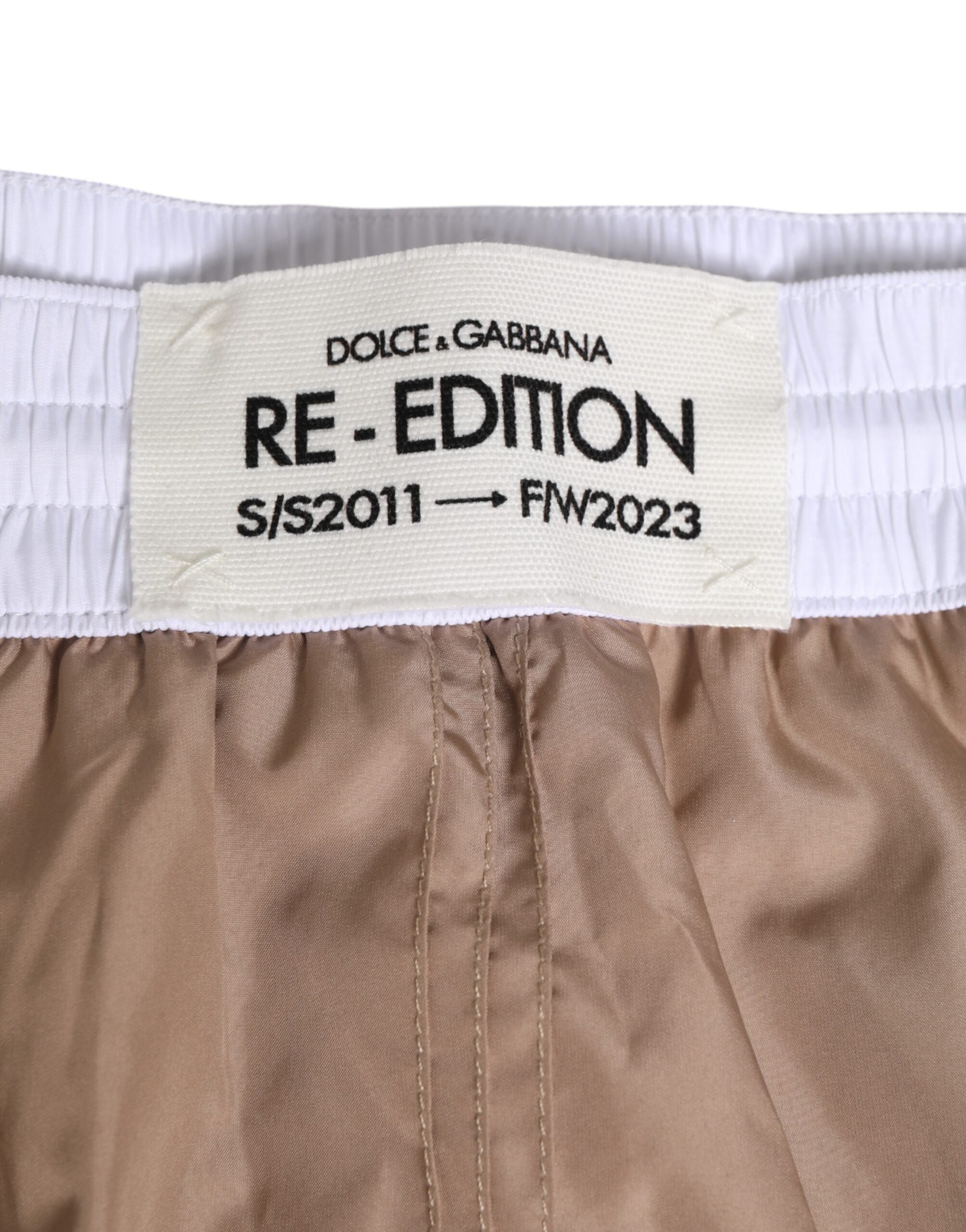 Dolce & Gabbana Braun Weiß Polyester Re-Edition Shorts Bademode