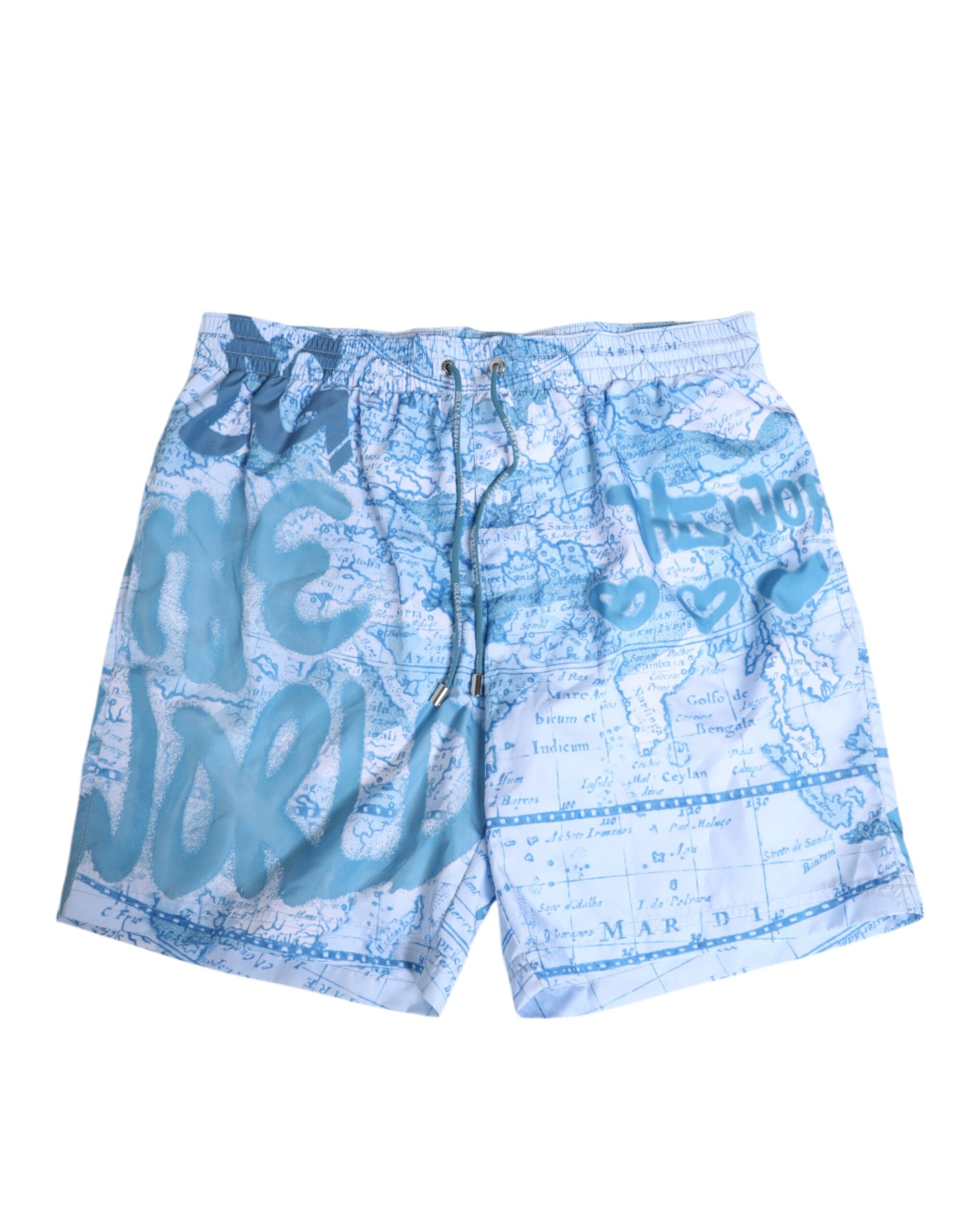 Dolce & Gabbana Blaue Weltkarte Polyester Badebekleidung mit elastischem Bund