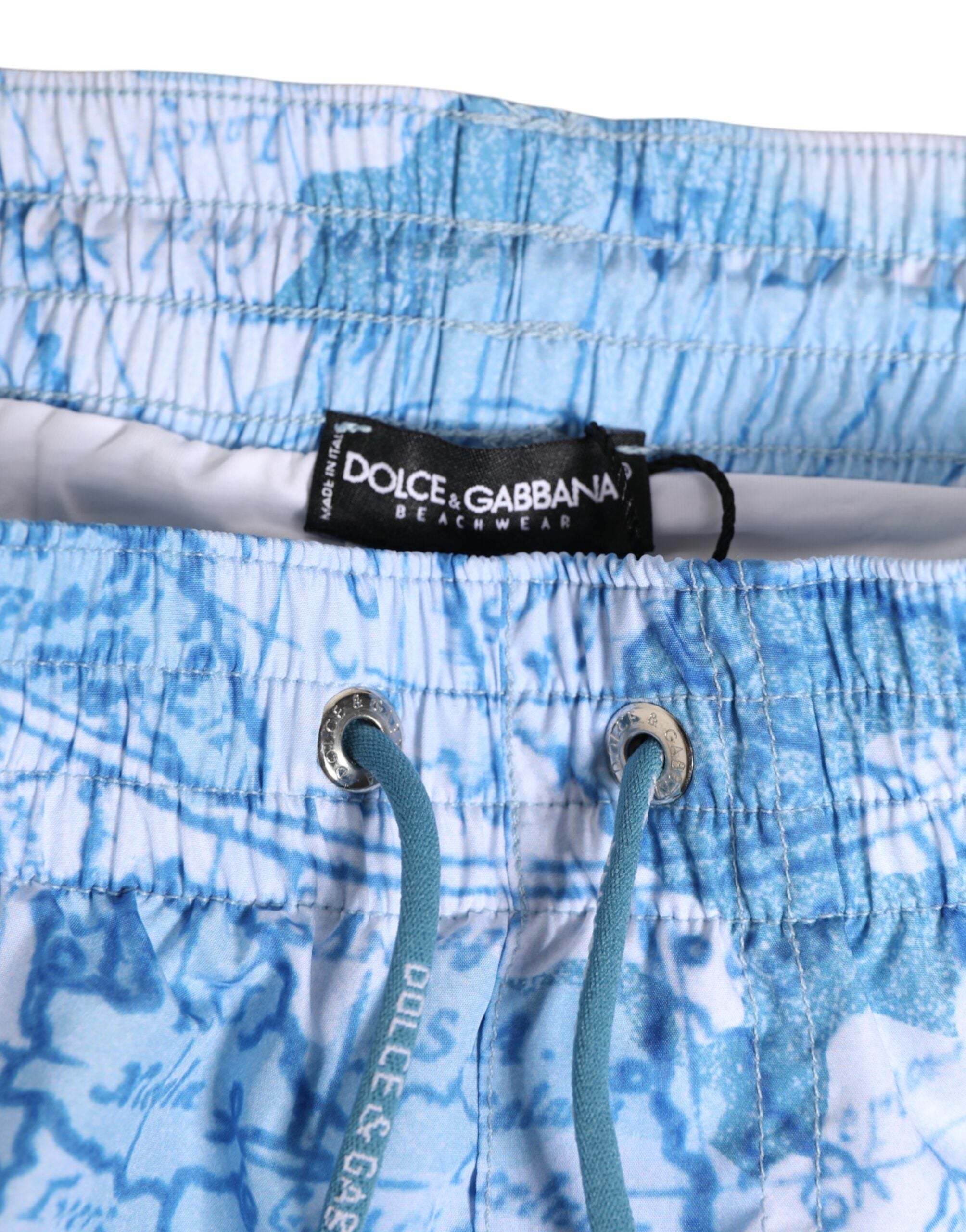 Dolce & Gabbana Blaue Weltkarte Polyester Badebekleidung mit elastischem Bund