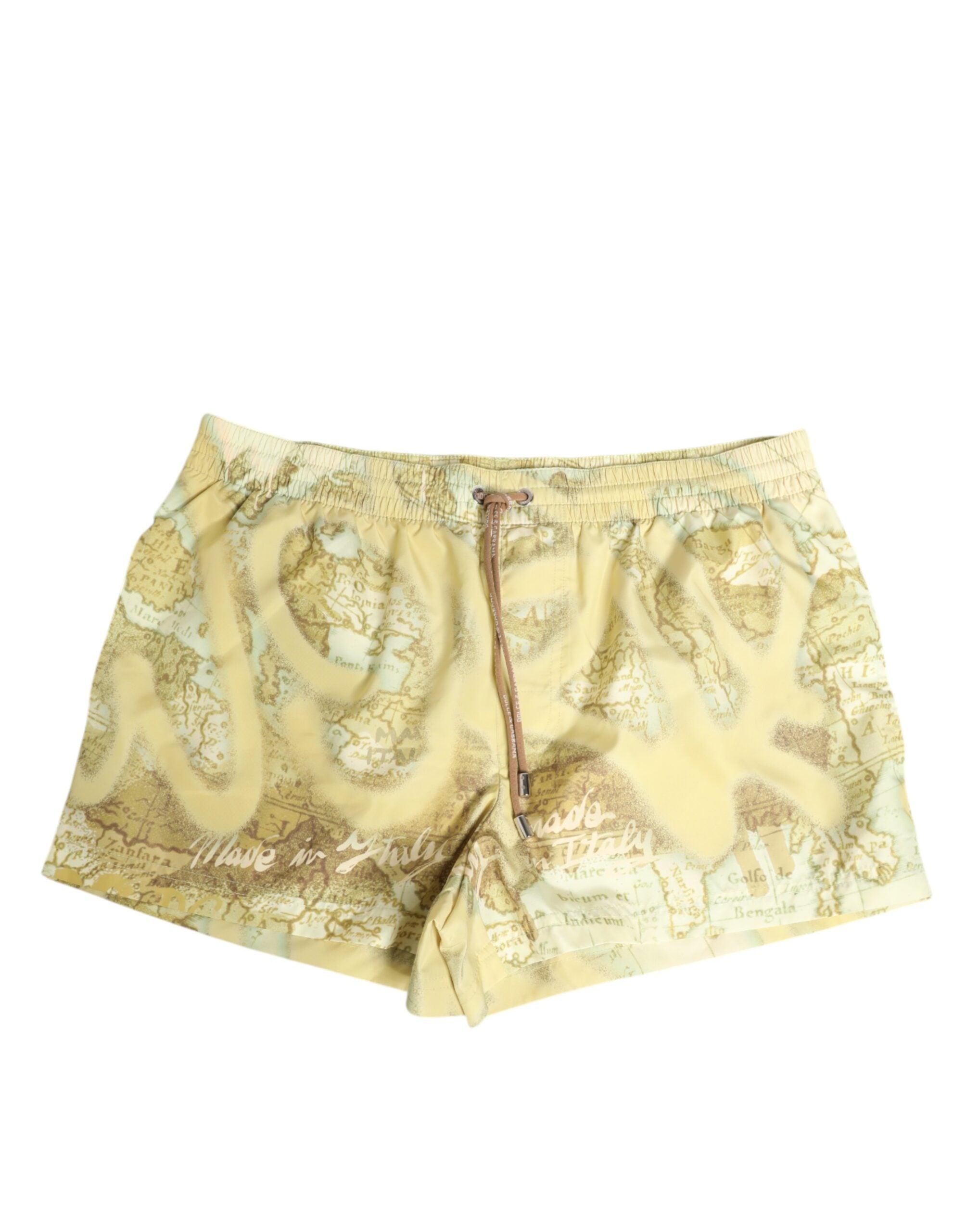 Dolce & Gabbana Gelbe Weltkarte Polyester Badebekleidung mit elastischem Bund