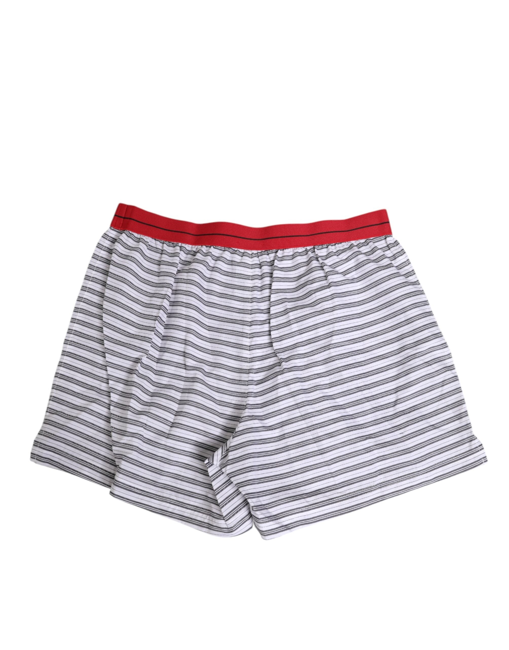 Dolce & Gabbana Weiß gestreifte Baumwollshorts mit rotem Bund Bademode