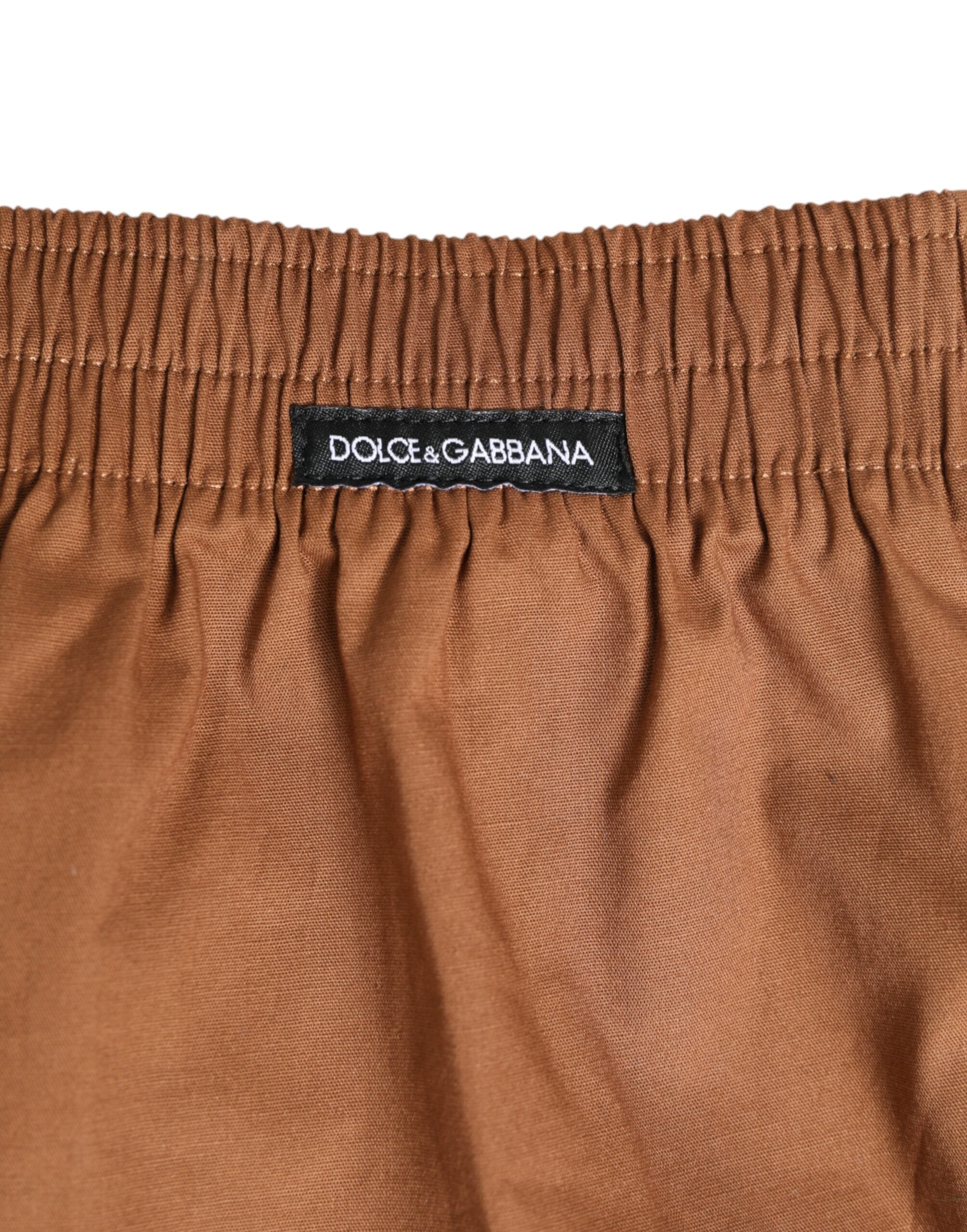 Dolce & Gabbana Brauner Baumwoll-Boxer-Bund kurze Badehose