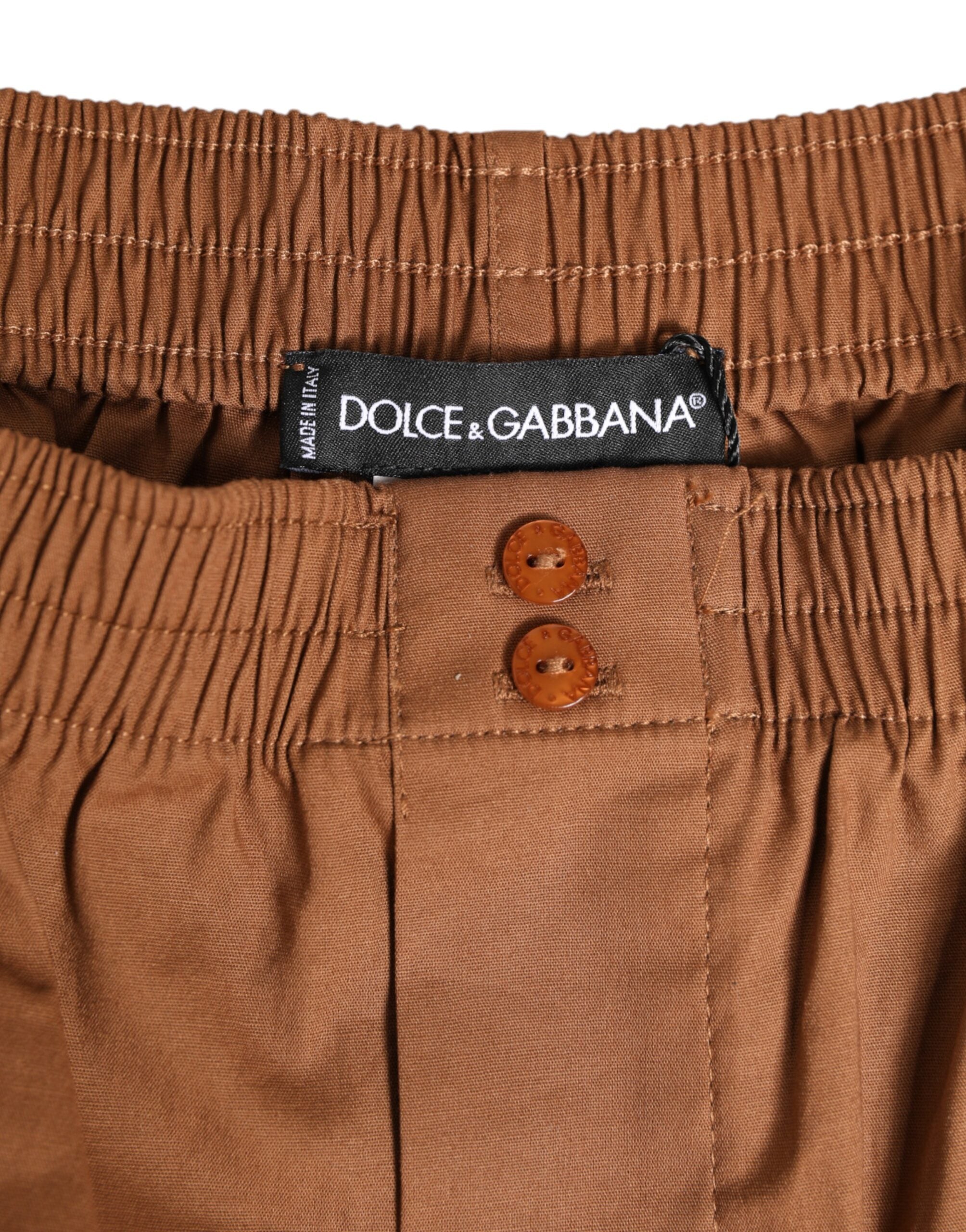 Dolce & Gabbana Brauner Baumwoll-Boxer-Bund kurze Badehose