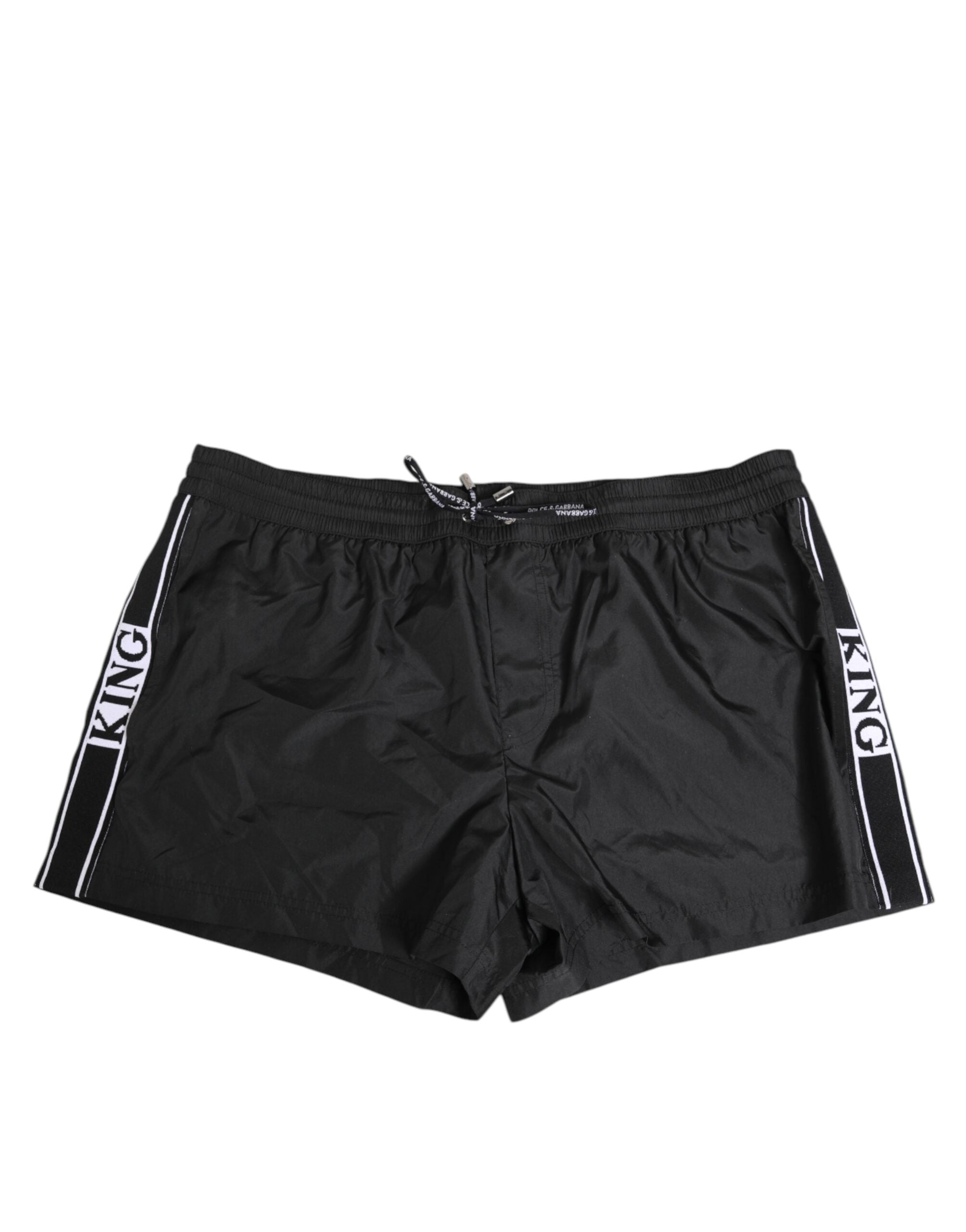 Dolce & Gabbana Schwarzes Nylon KING Seitenband Männer Boxershorts Bademode