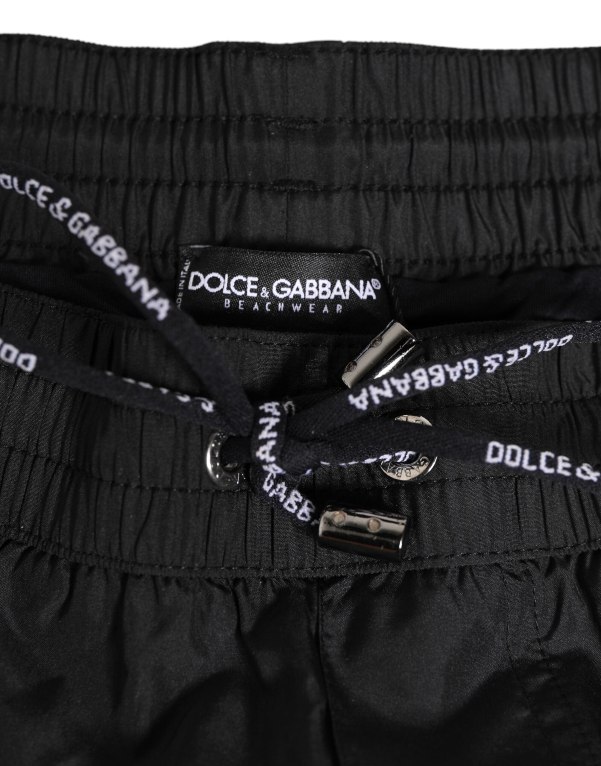 Dolce & Gabbana Schwarzes Nylon KING Seitenband Männer Boxershorts Bademode