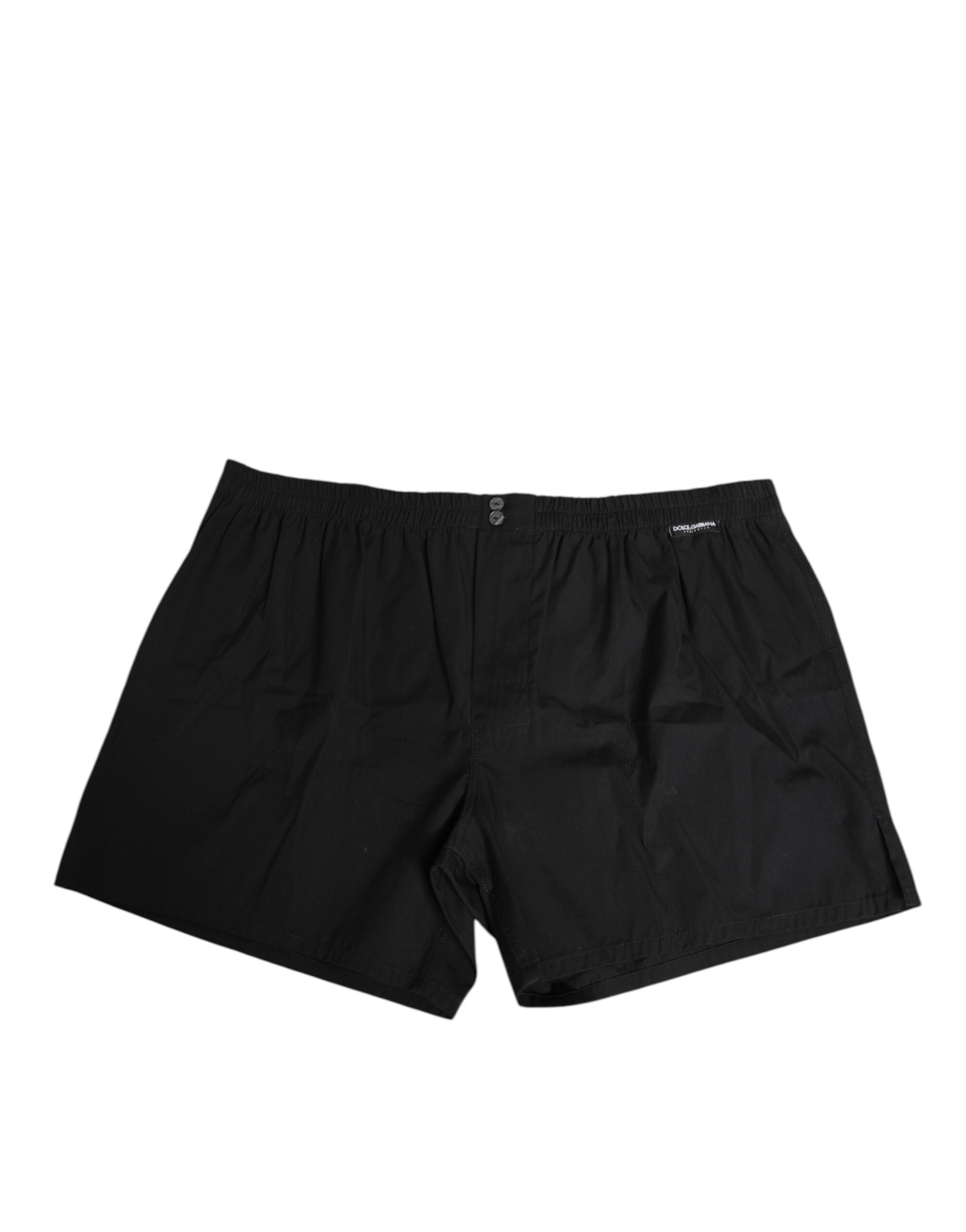 Dolce & Gabbana Schwarze Baumwoll-Badeanzüge mit elastischem Bund und Knopfleiste