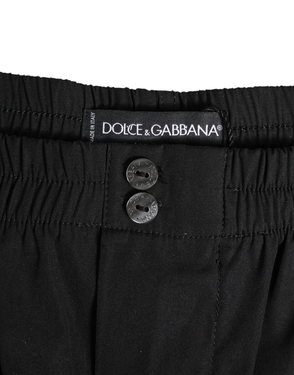 Dolce & Gabbana Schwarze Baumwoll-Badeanzüge mit elastischem Bund und Knopfleiste