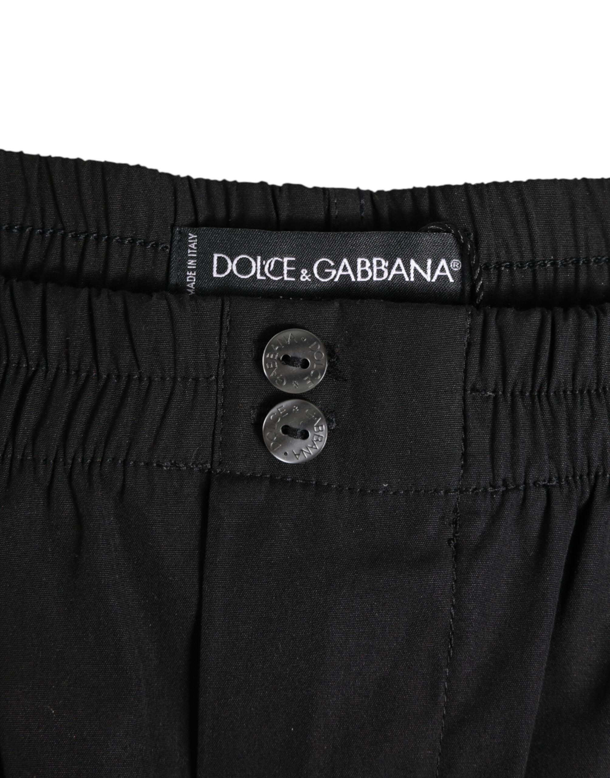 Dolce & Gabbana Schwarze Baumwoll-Badeanzüge mit elastischem Bund und Knopfleiste