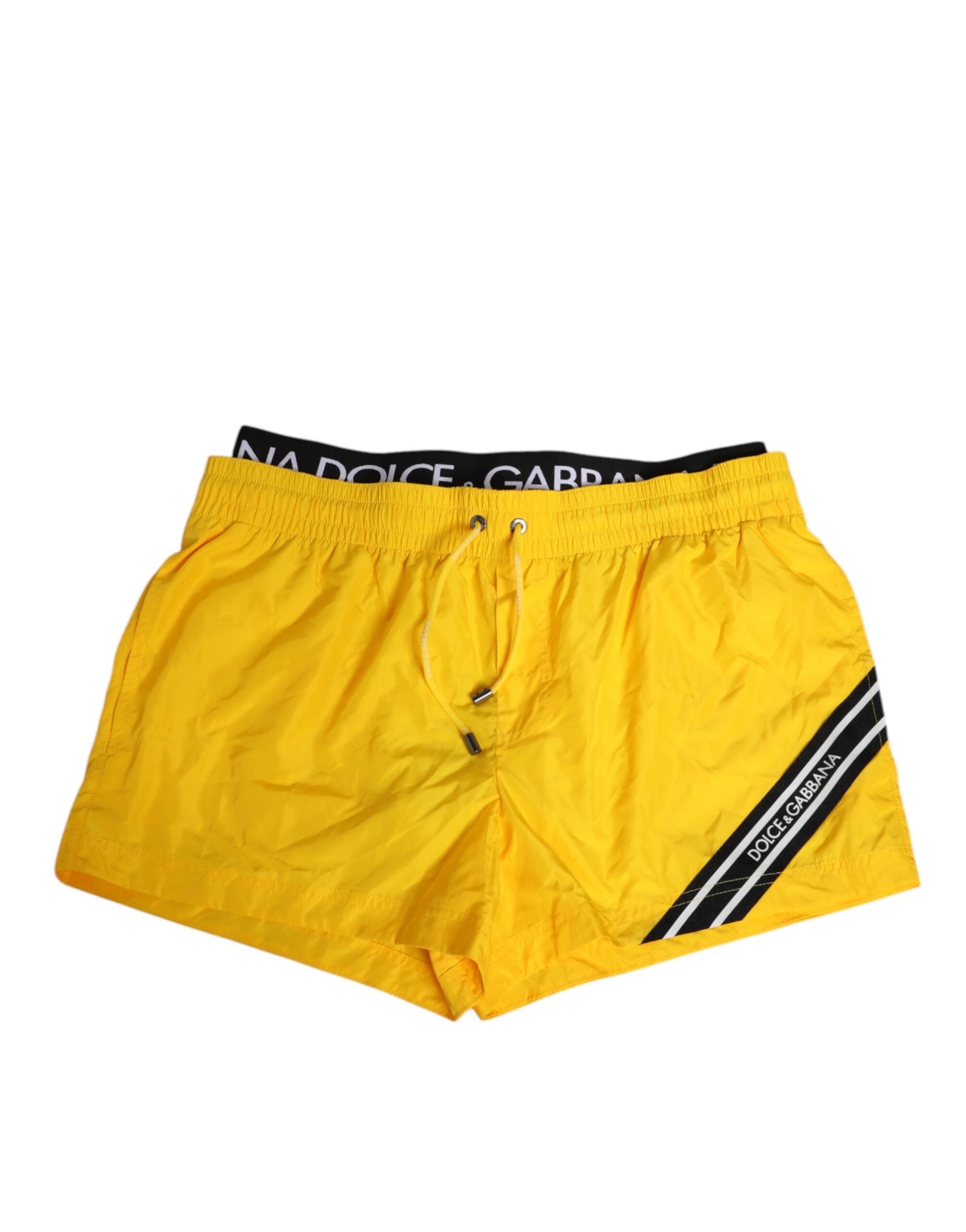 Dolce & Gabbana Yellow Drawstring Beachwear Herren Shorts Bademode