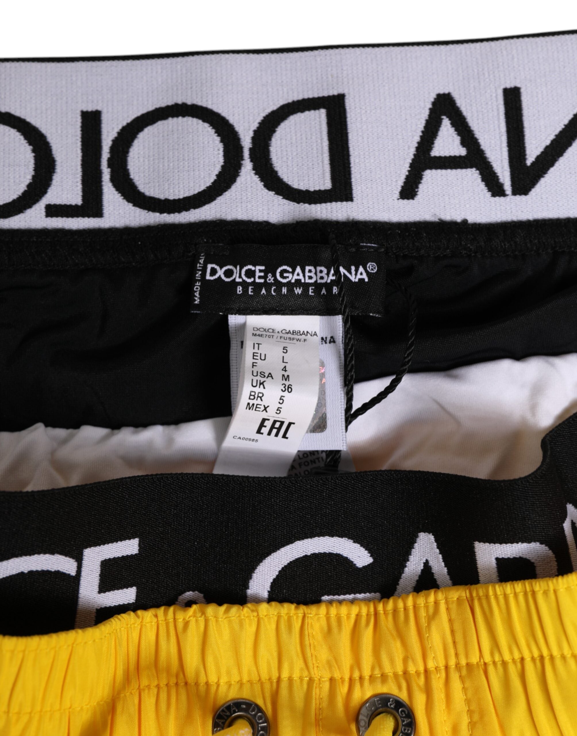 Dolce & Gabbana Yellow Drawstring Beachwear Herren Shorts Bademode