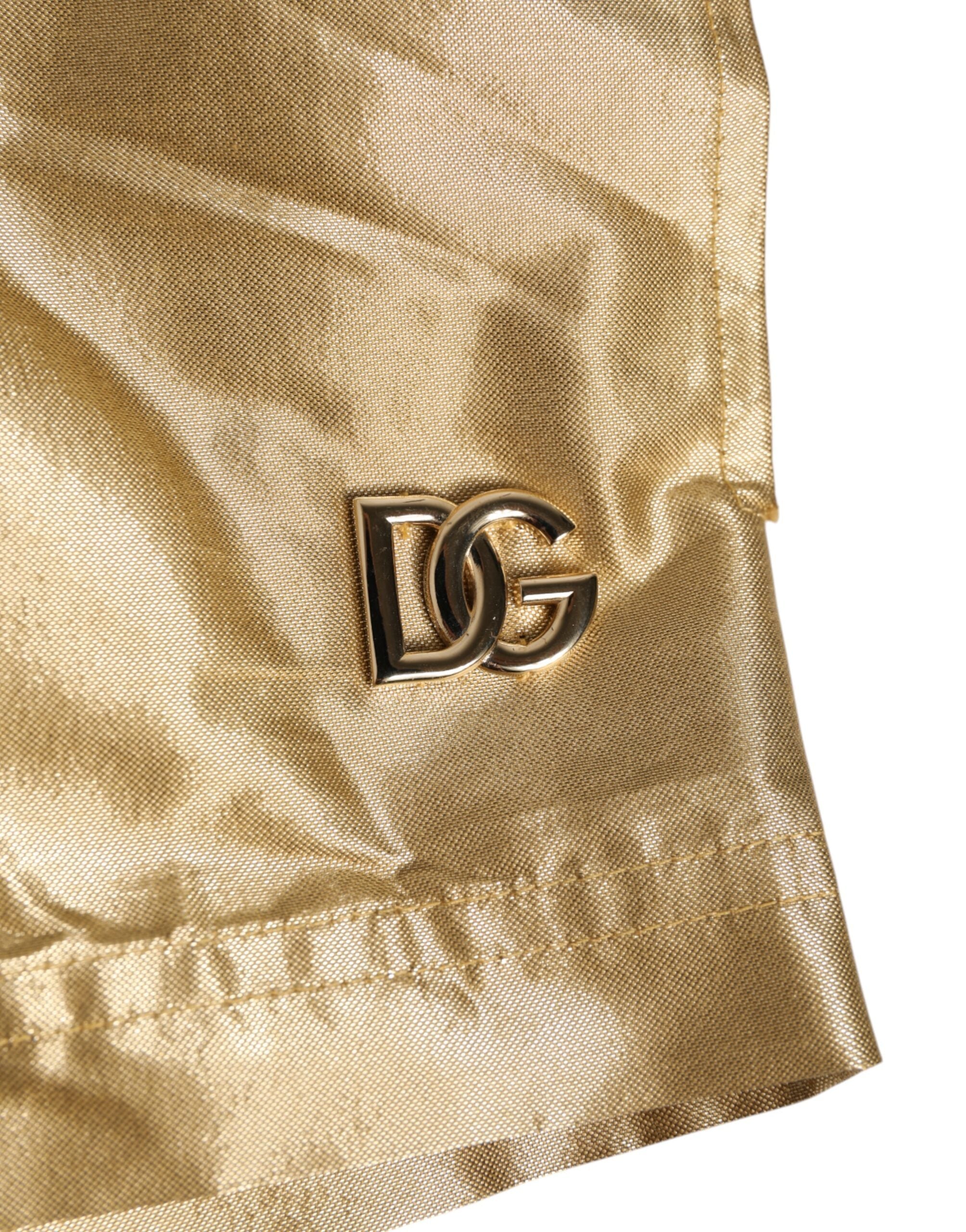 Dolce & Gabbana Gold Metallic Beachwear Herren Boxer Short Bademode