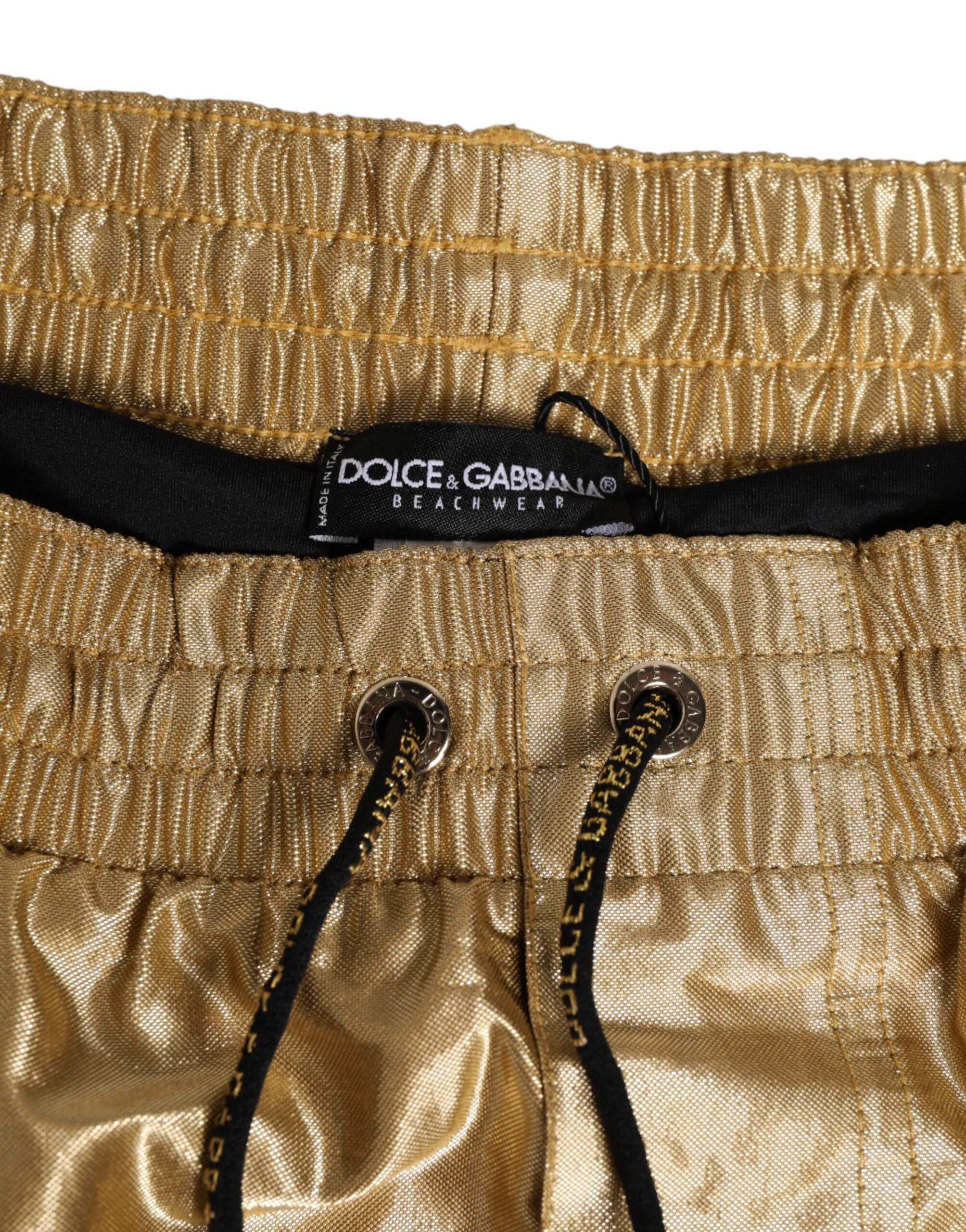 Dolce & Gabbana Gold Metallic Beachwear Herren Boxer Short Bademode