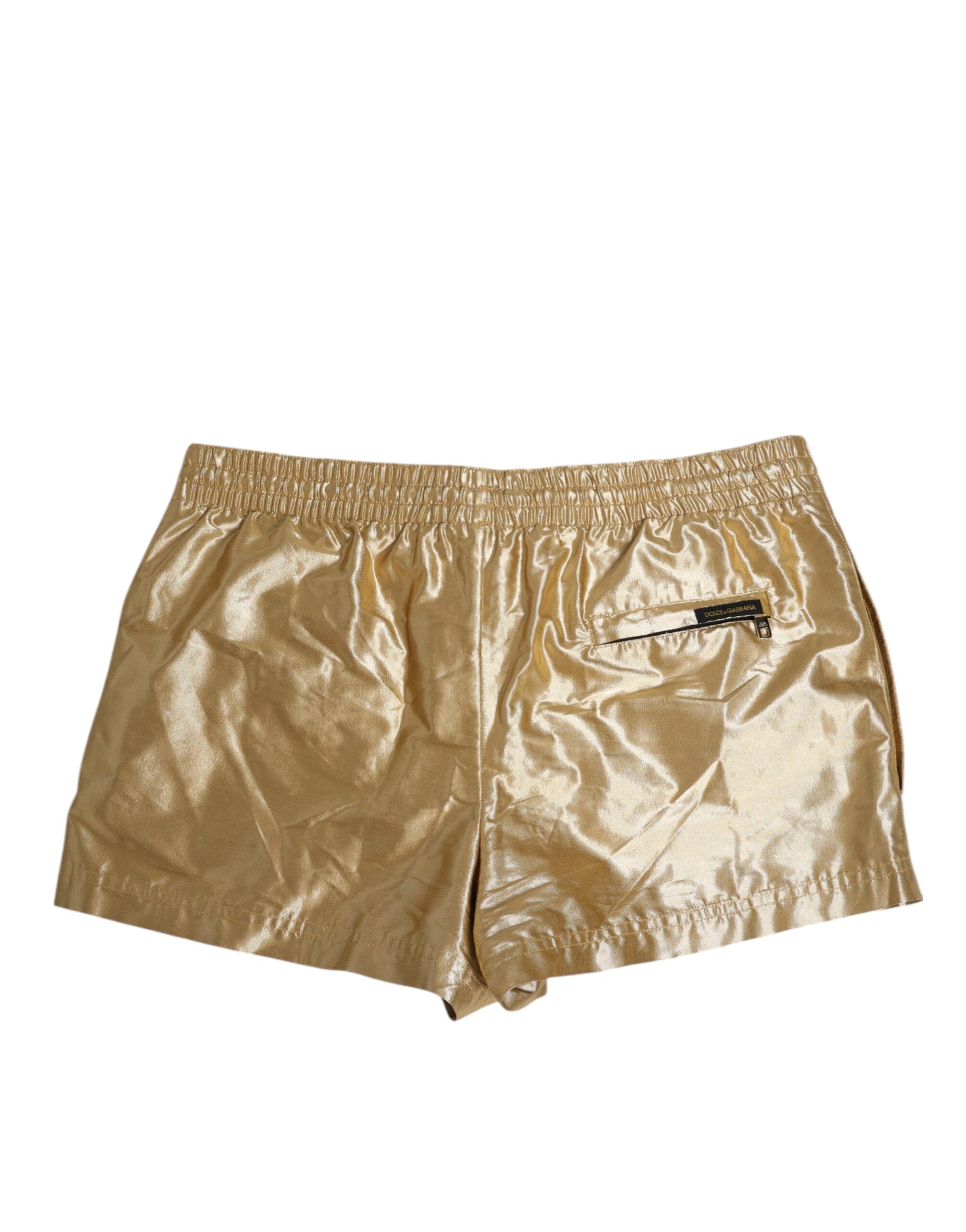 Dolce & Gabbana Gold Metallic Beachwear Herren Boxer Short Bademode