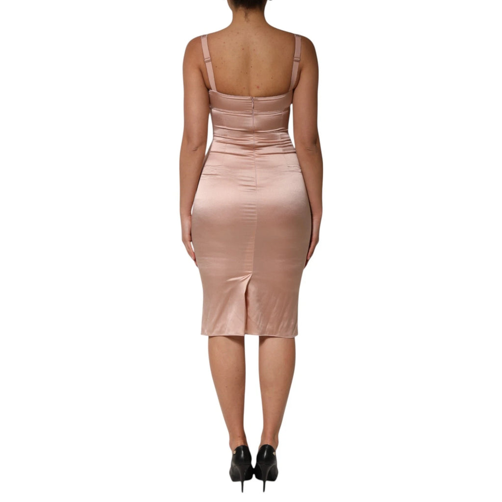 Dolce & Gabbana Blush Roze Zijden Satijnen Bustier Midi Bodycon Jurk