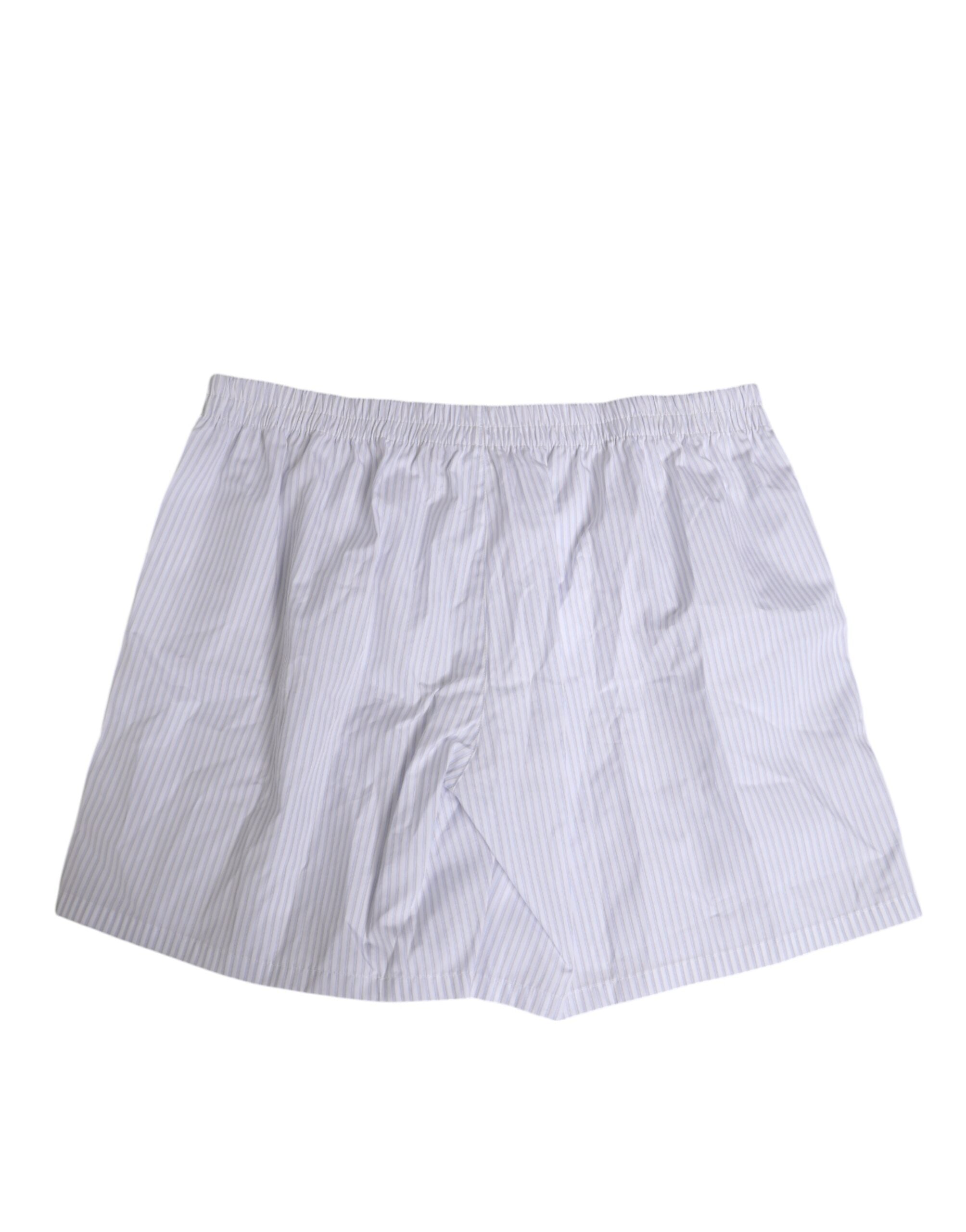 Dolce & Gabbana Weiß-Blau Gestreifte Baumwoll-Shorts mit Knopfleiste Badebekleidung