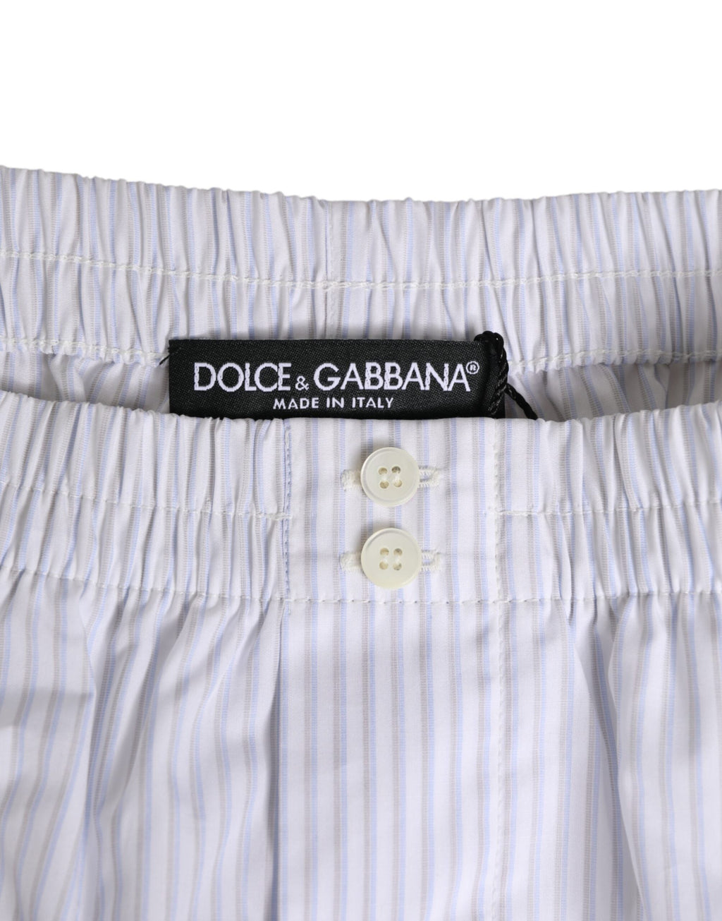 Dolce & Gabbana Weiß-Blau Gestreifte Baumwoll-Shorts mit Knopfleiste Badebekleidung