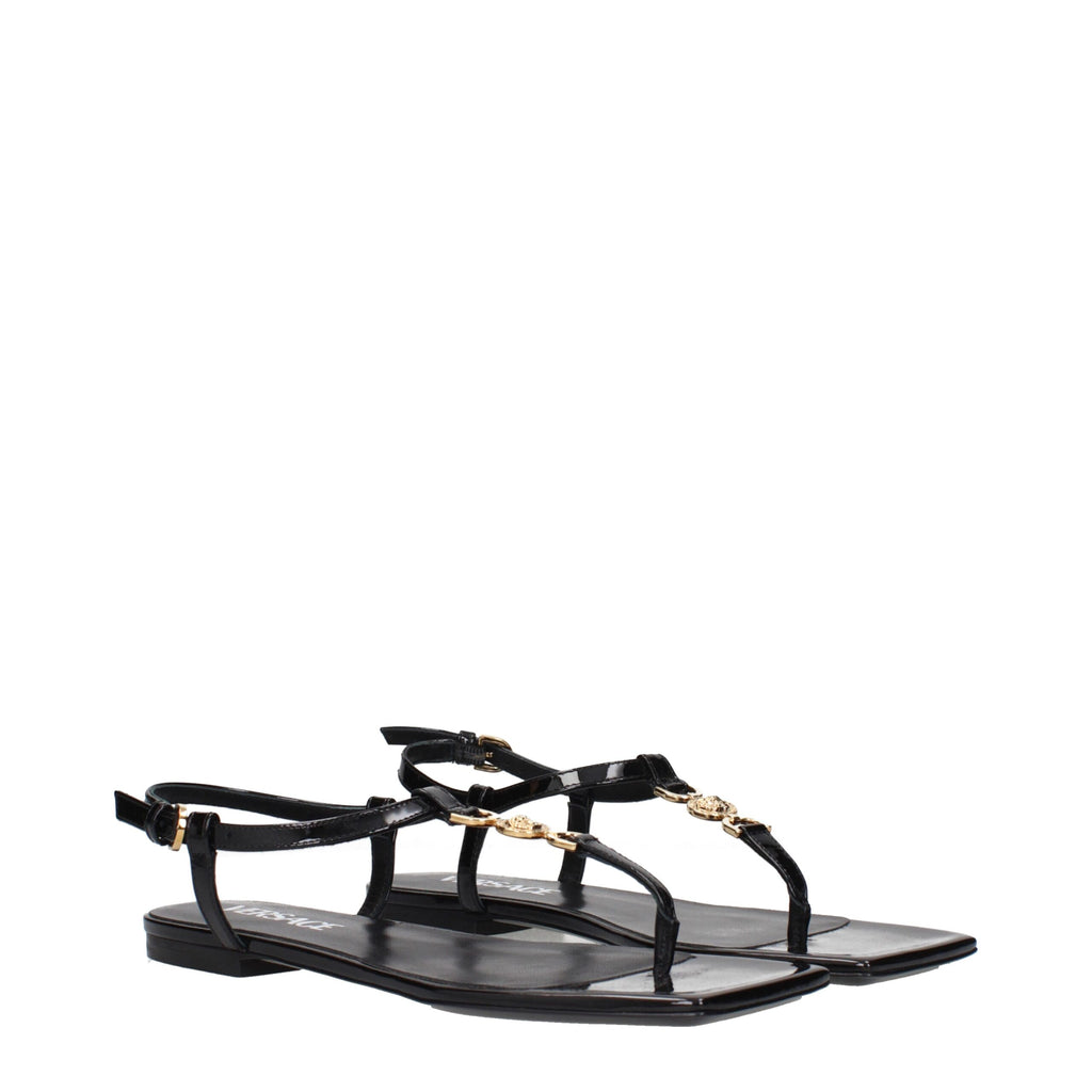 Versace Schwarze Flip-Flop-Sandalen aus Leder