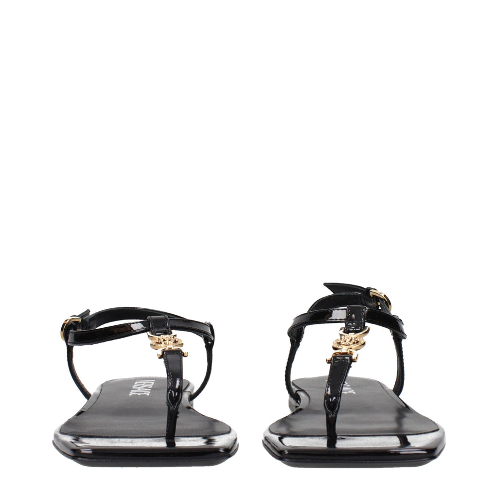 Versace Schwarze Flip-Flop-Sandalen aus Leder
