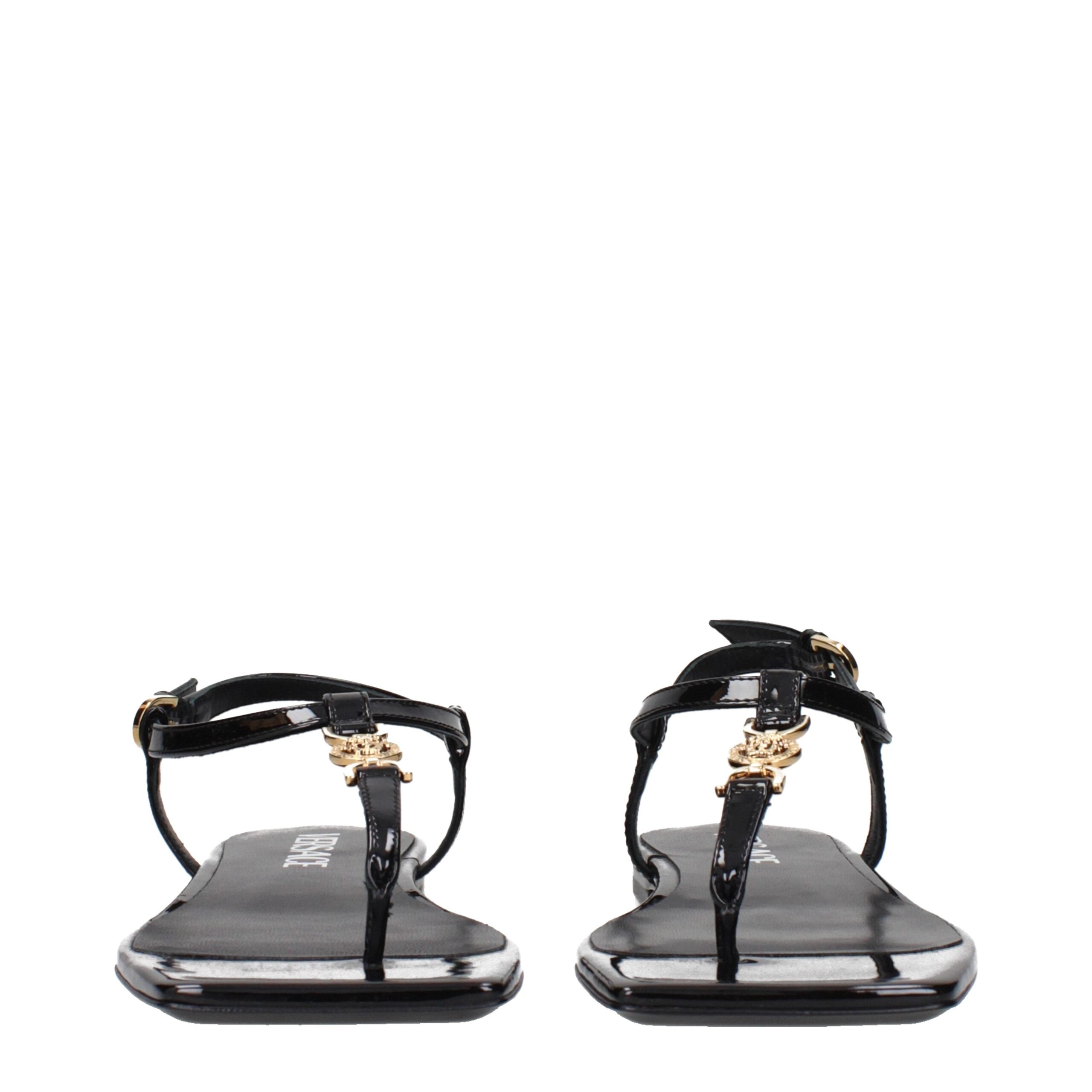 Versace Schwarze Flip-Flop-Sandalen aus Leder