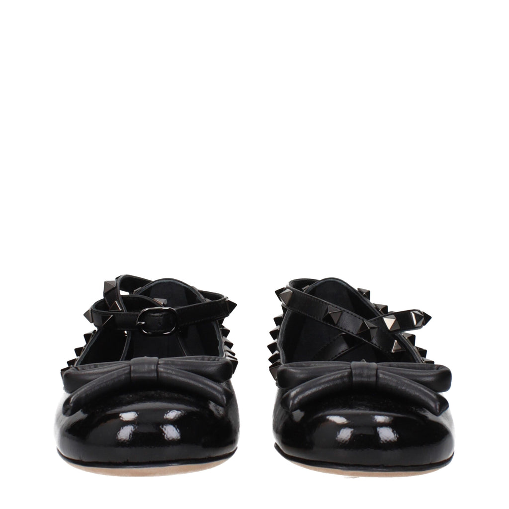 Valentino Garavani Schwarze Leder-Ballett-Flats
