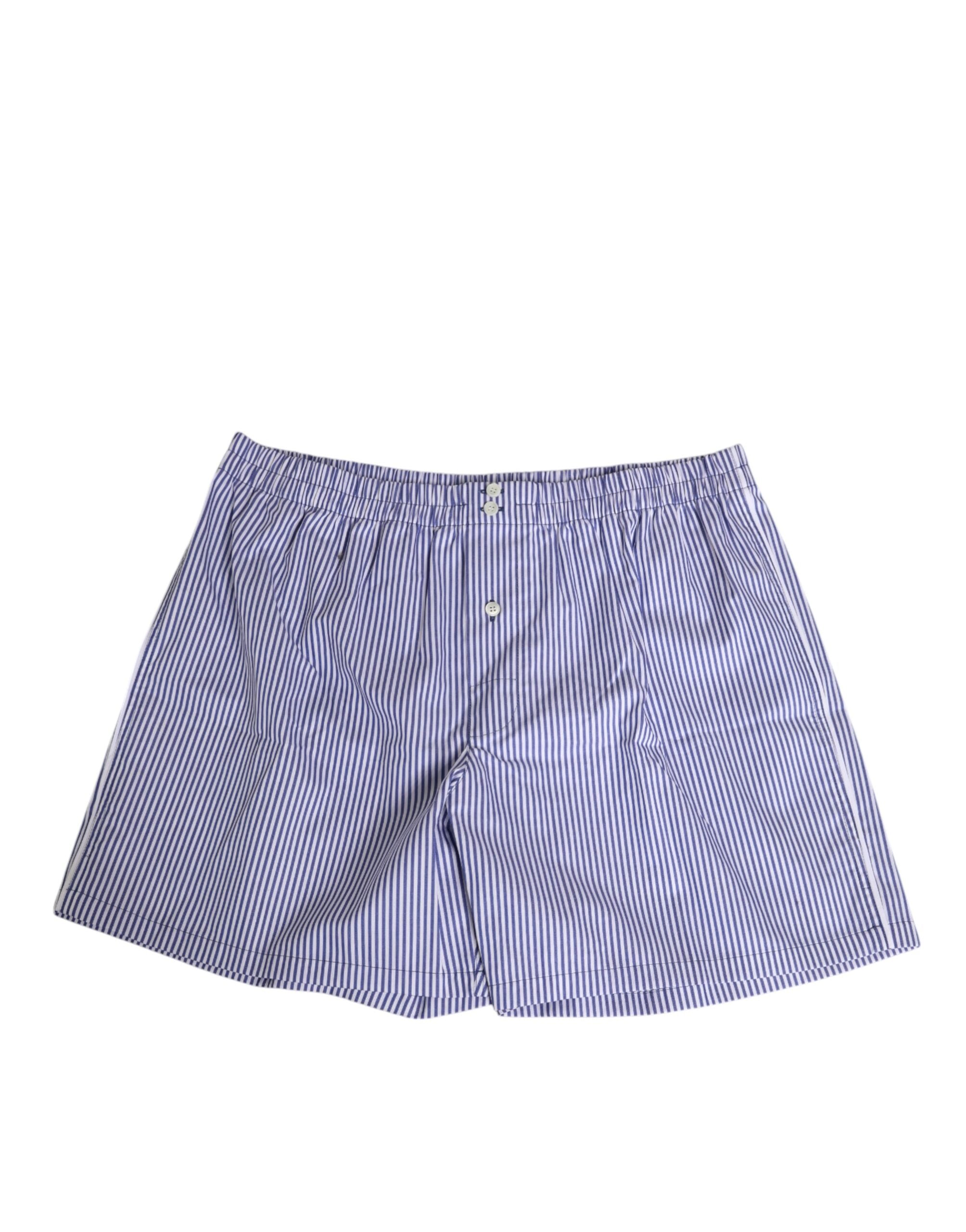 Dolce & Gabbana Blau-weiß gestreifte Baumwoll-Shorts mit Fliege und Knopfleiste Bademode