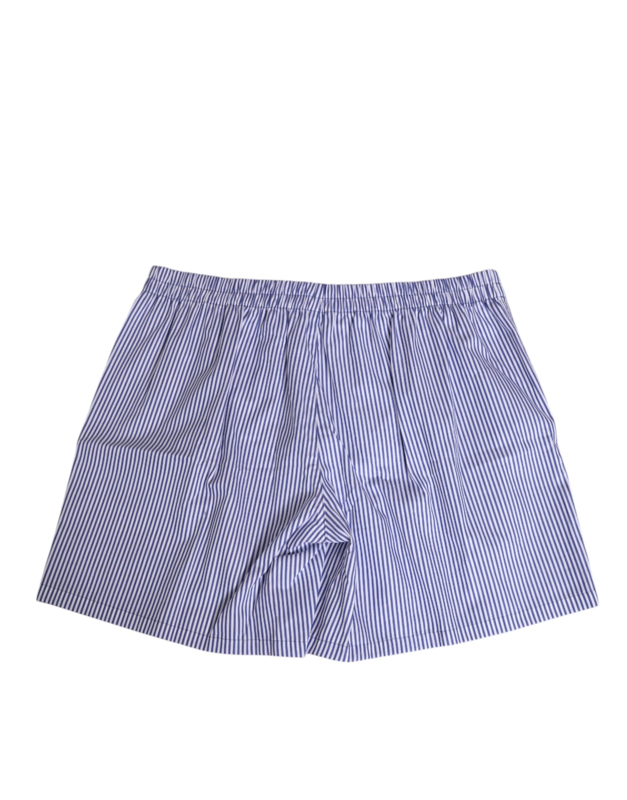 Dolce & Gabbana Blau-weiß gestreifte Baumwoll-Shorts mit Fliege und Knopfleiste Bademode